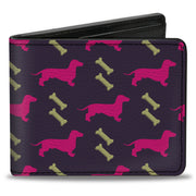 Bi-Fold Wallet - Dachshunds & Bones Purple Fuchsia Green Bi-Fold Wallets Buckle-Down