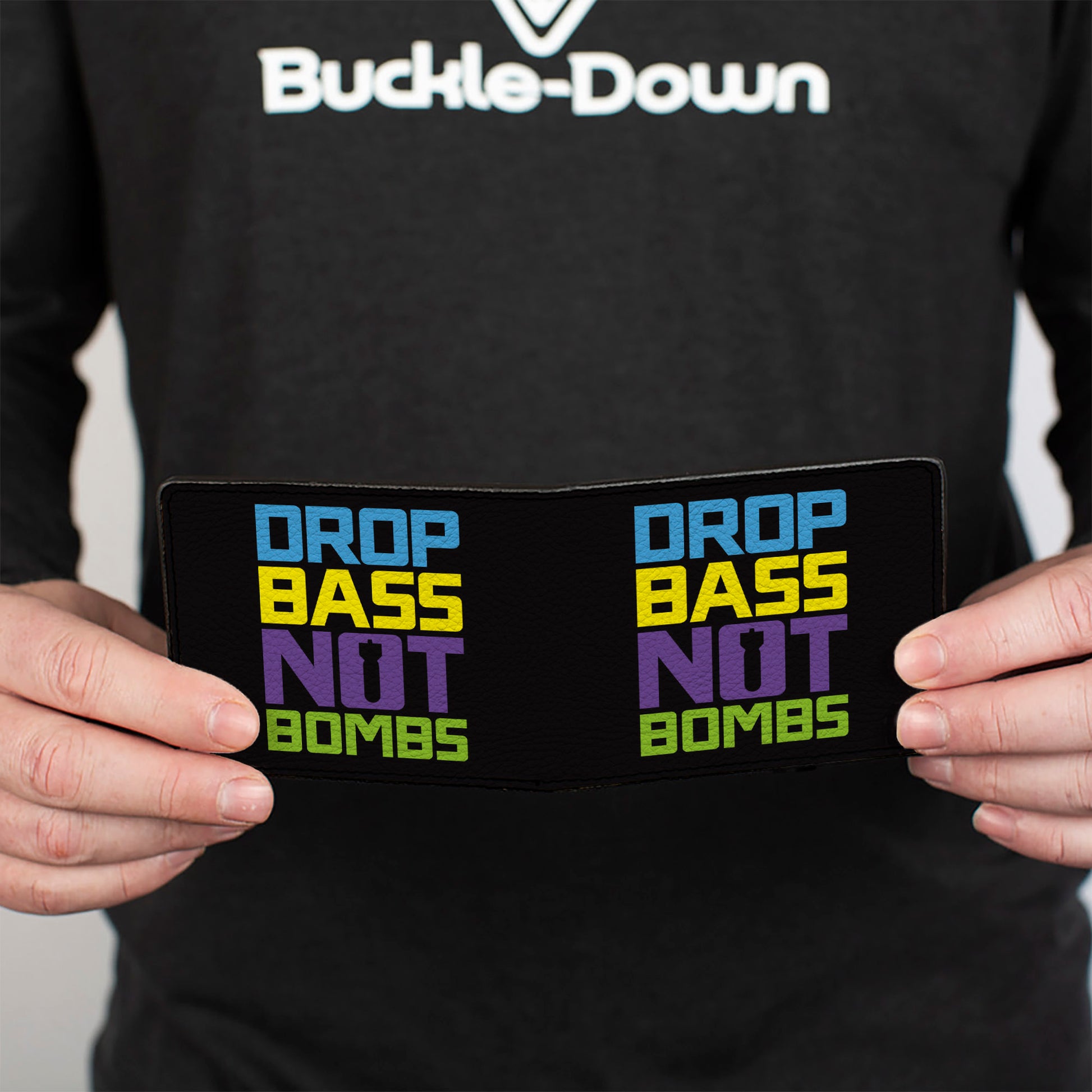 Bi-Fold Wallet - DROP BASS NOT BOMBS Black Blue Yellow Purple Green Bi-Fold Wallets Buckle-Down