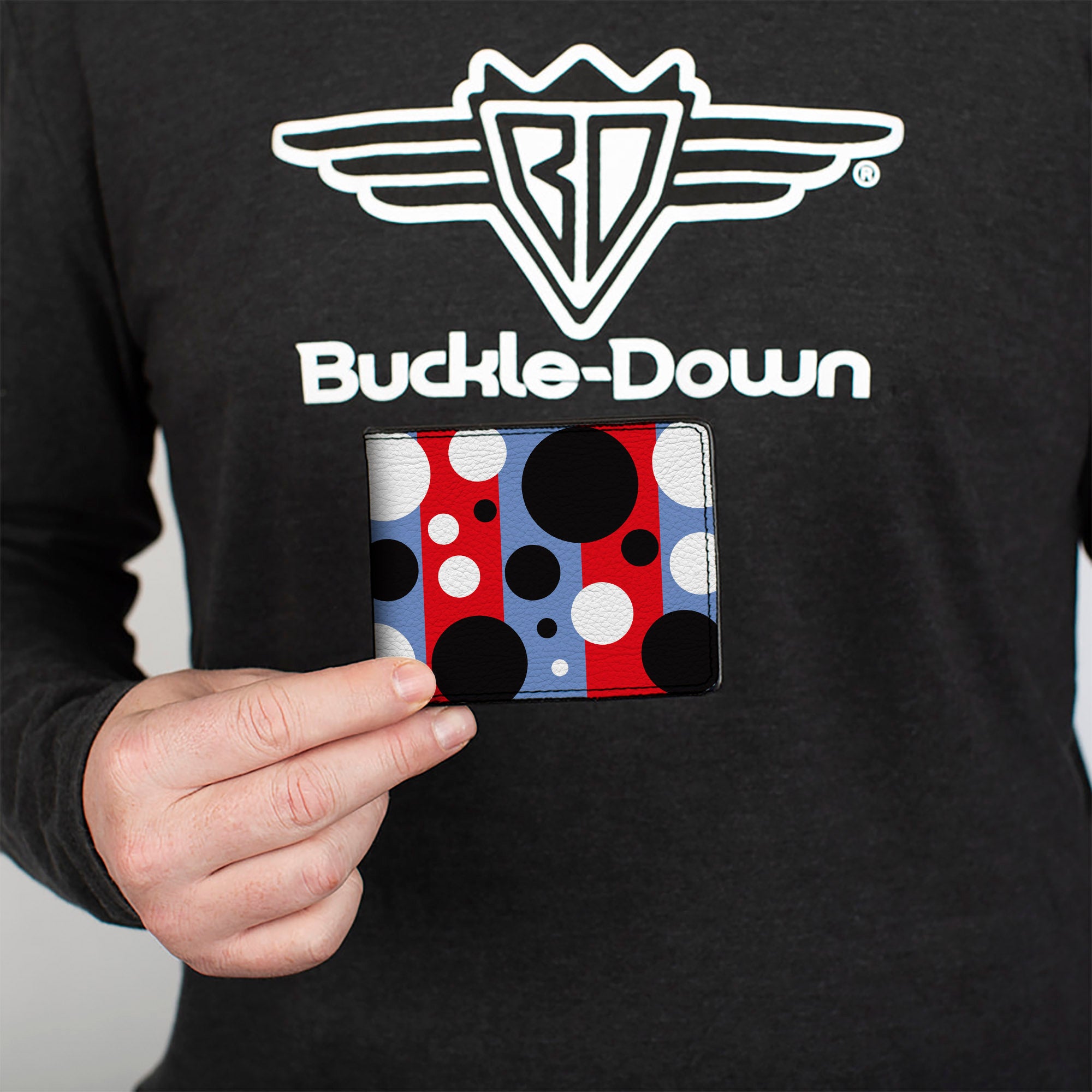 Bi-Fold Wallet - Dot Blocks Blue Red Black White Bi-Fold Wallets Buckle-Down