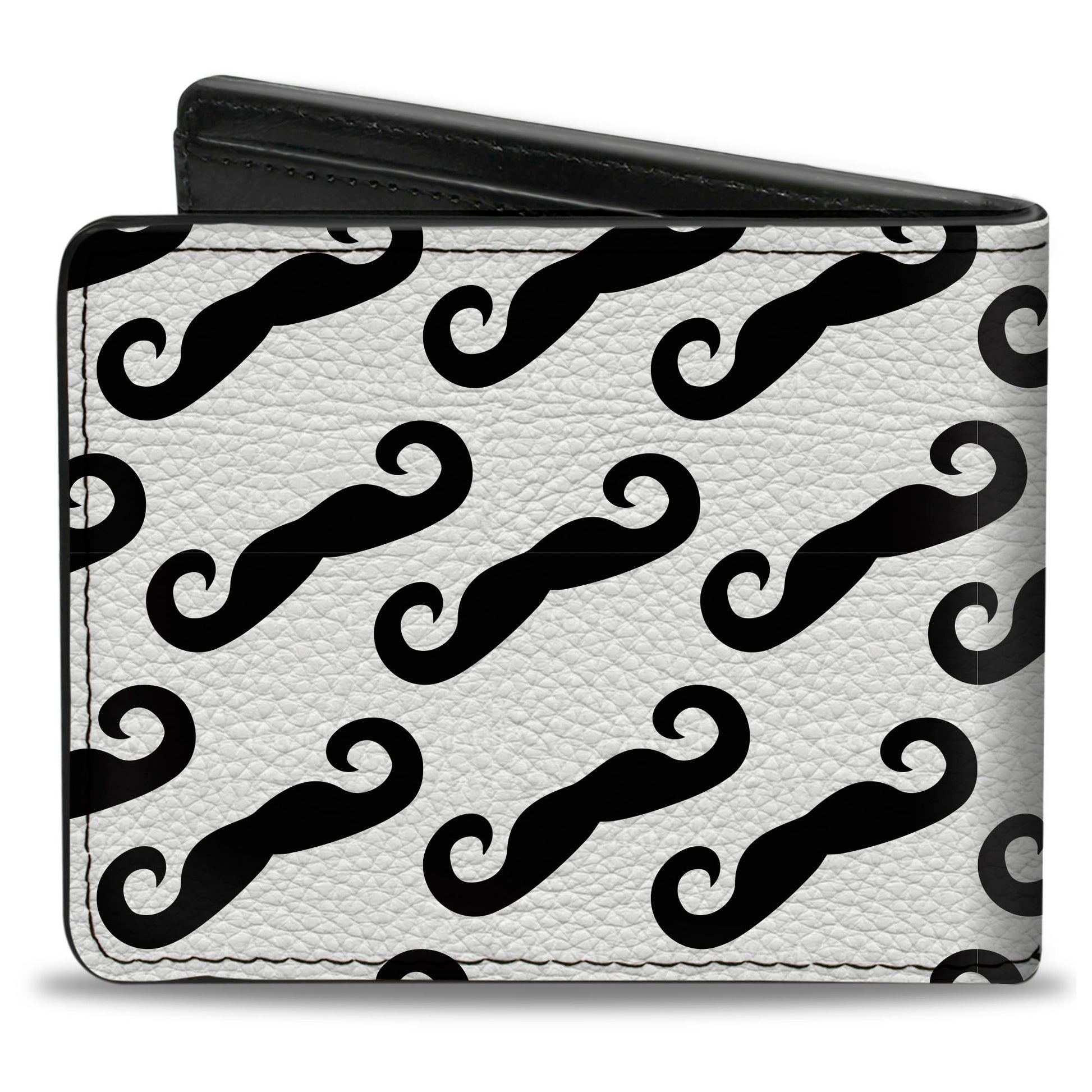 Bi-Fold Wallet - Diagonal Handlebar Mustaches White Black Bi-Fold Wallets Buckle-Down