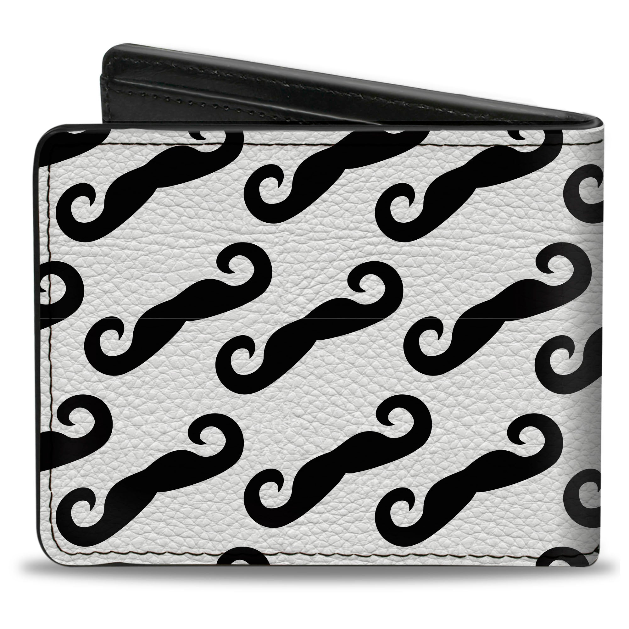 Bi-Fold Wallet - Diagonal Handlebar Mustaches White Black Bi-Fold Wallets Buckle-Down