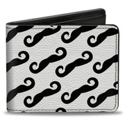 Bi-Fold Wallet - Diagonal Handlebar Mustaches White Black Bi-Fold Wallets Buckle-Down