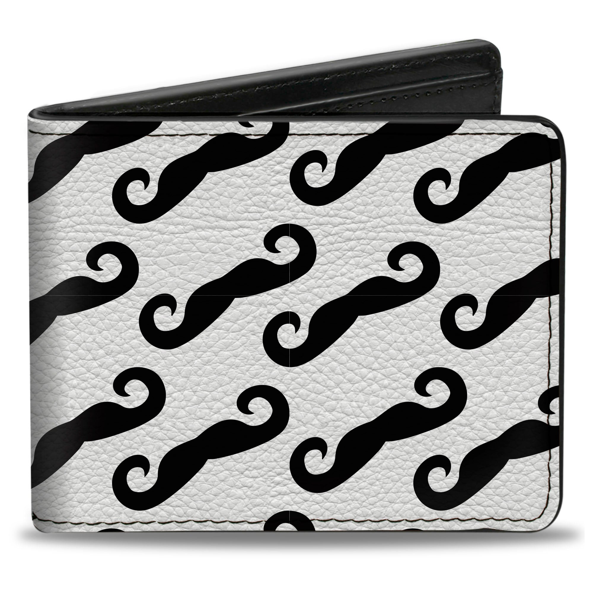 Bi-Fold Wallet - Diagonal Handlebar Mustaches White Black Bi-Fold Wallets Buckle-Down