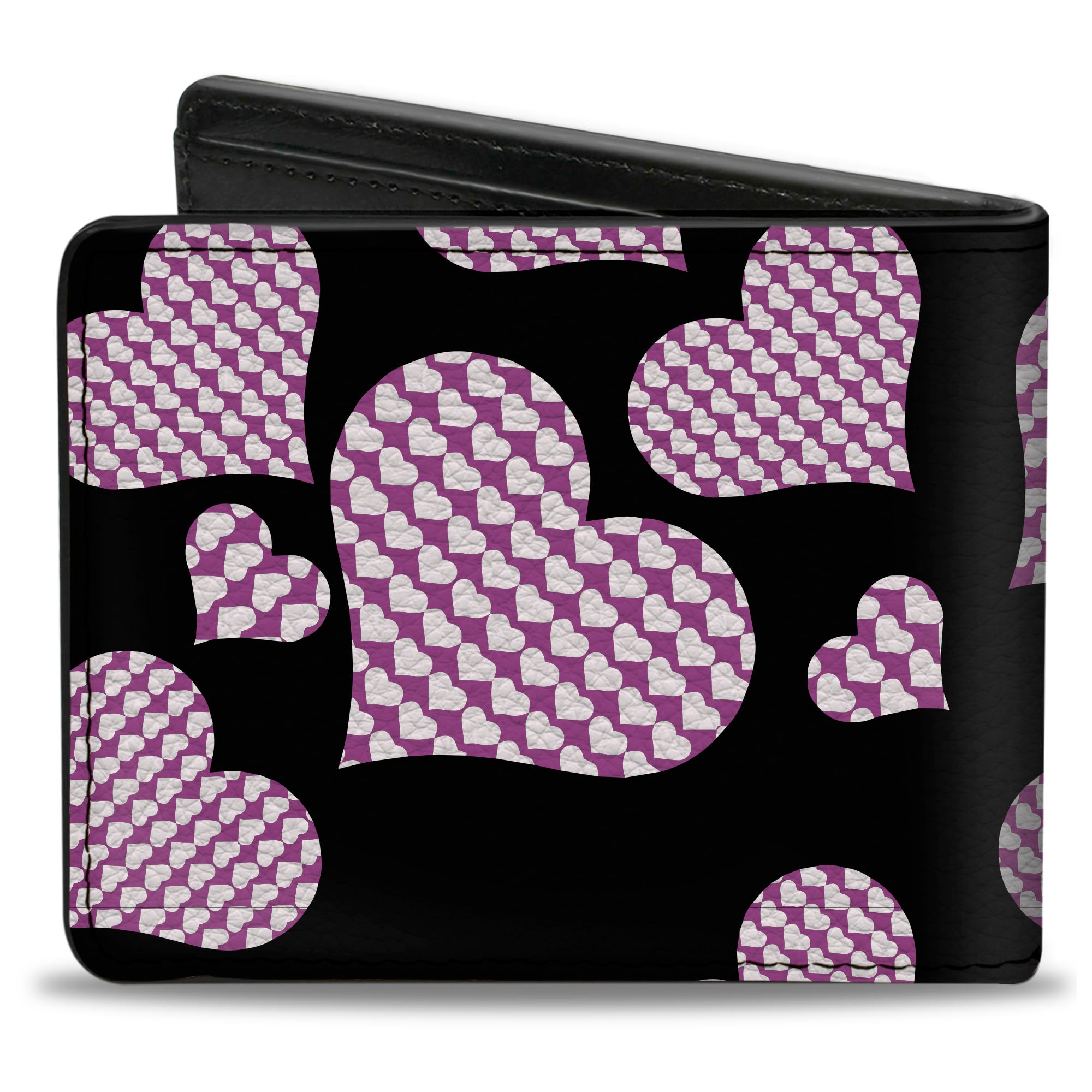 Bi-Fold Wallet - Eighties Hearts Black Fuchsia White Bi-Fold Wallets Buckle-Down