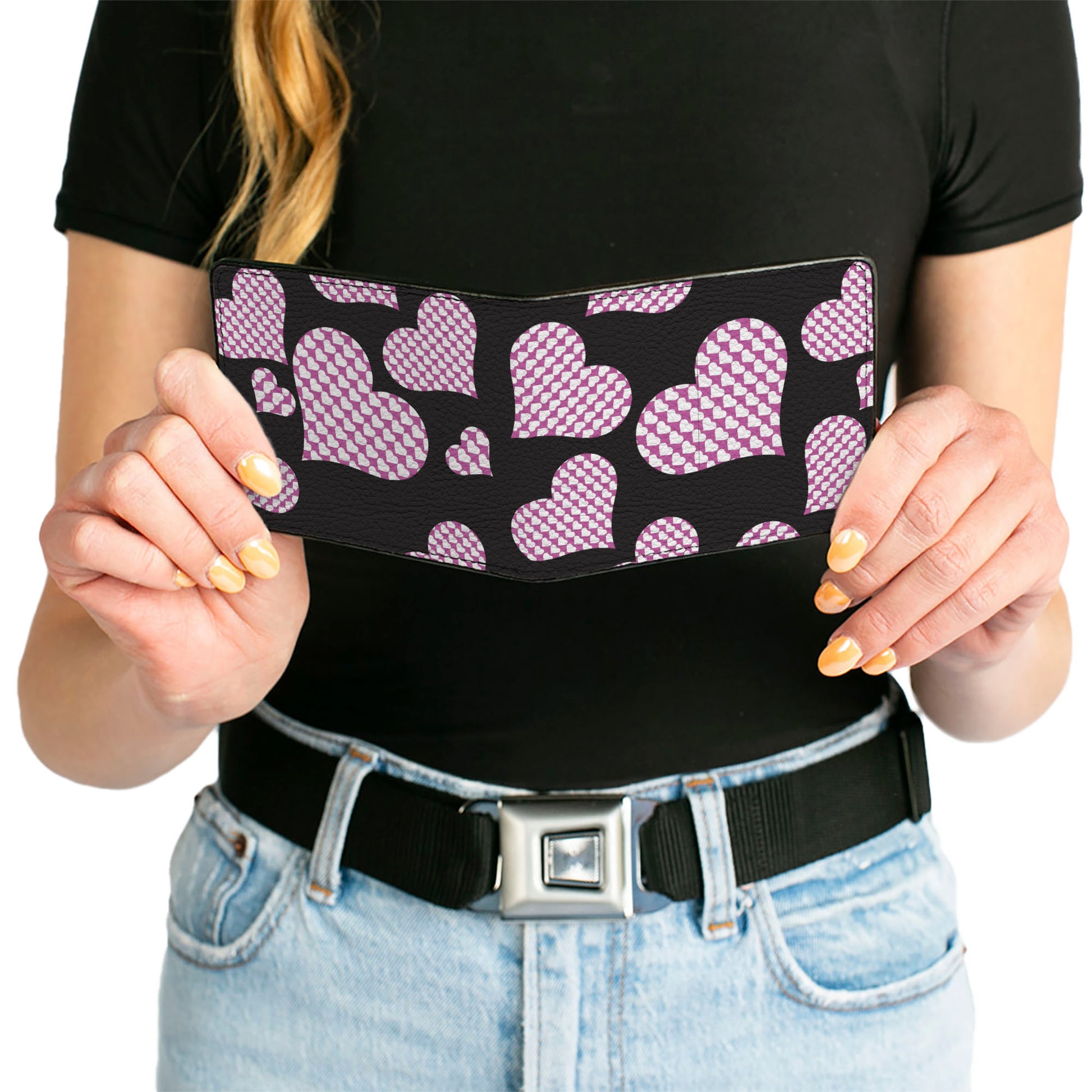 Bi-Fold Wallet - Eighties Hearts Black Fuchsia White Bi-Fold Wallets Buckle-Down