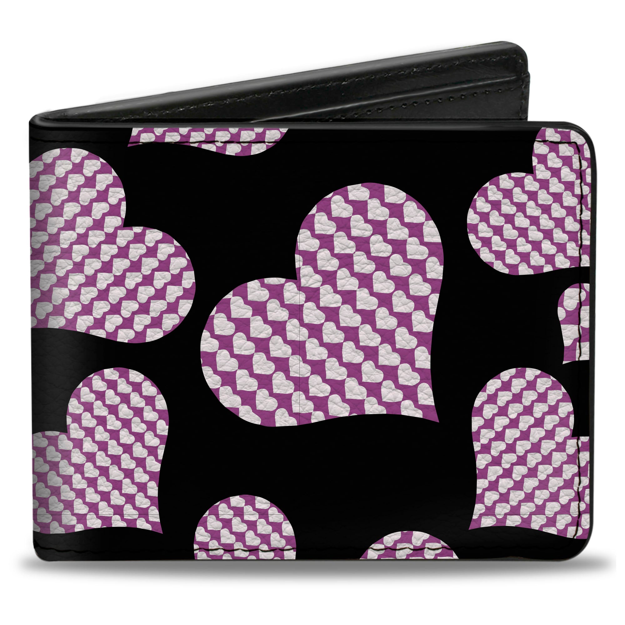Bi-Fold Wallet - Eighties Hearts Black Fuchsia White Bi-Fold Wallets Buckle-Down