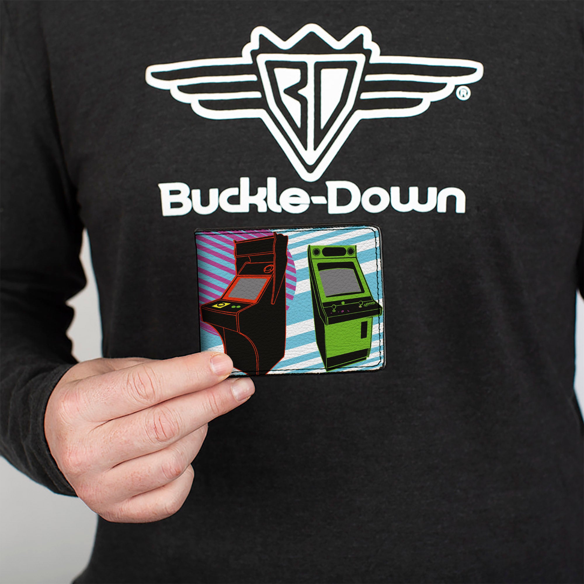 Bi-Fold Wallet - Eighties Arcade Multi Neon Stripes