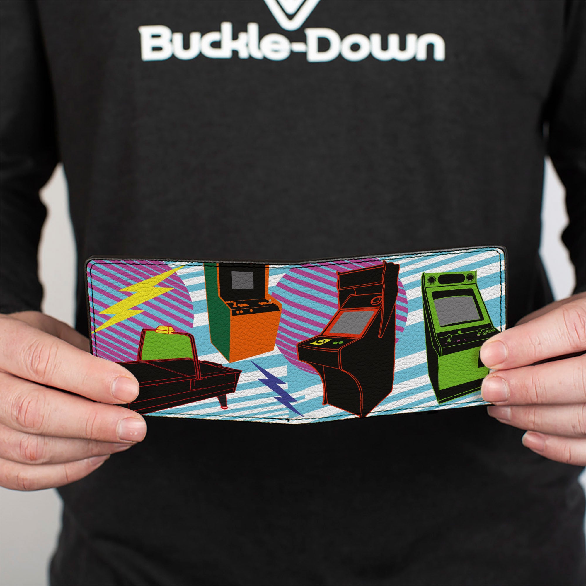 Bi-Fold Wallet - Eighties Arcade Multi Neon Stripes