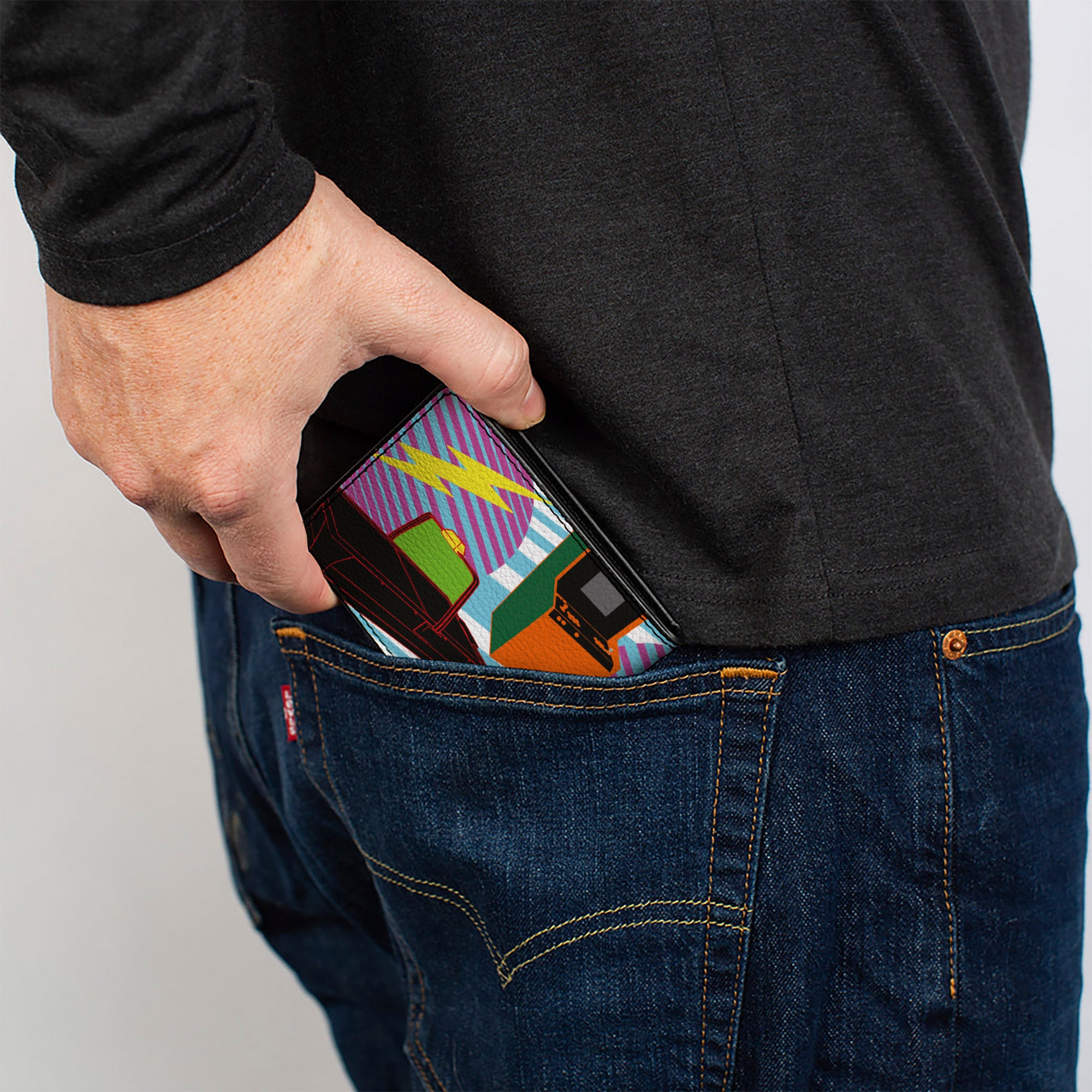 Bi-Fold Wallet - Eighties Arcade Multi Neon Stripes