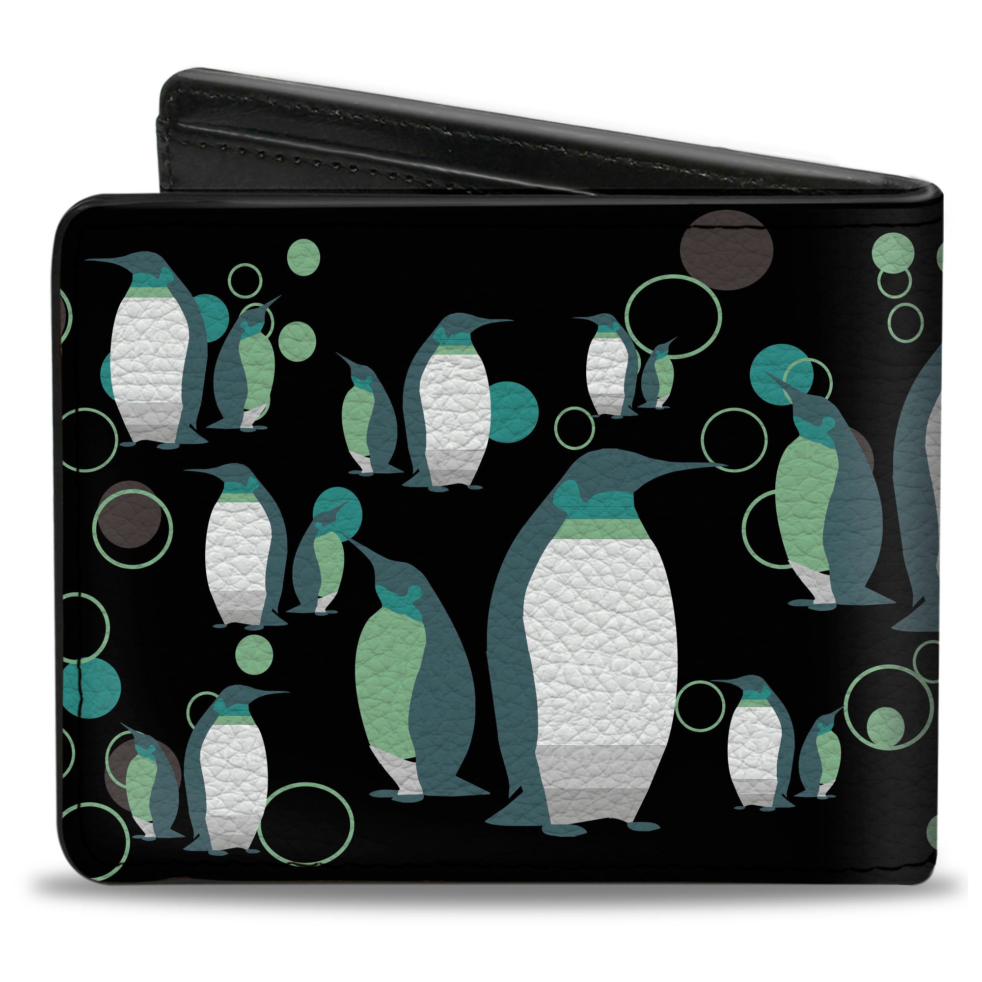 Bi-Fold Wallet - Emperor Penguins w Bubbles Black Gray Turqs Bi-Fold Wallets Buckle-Down