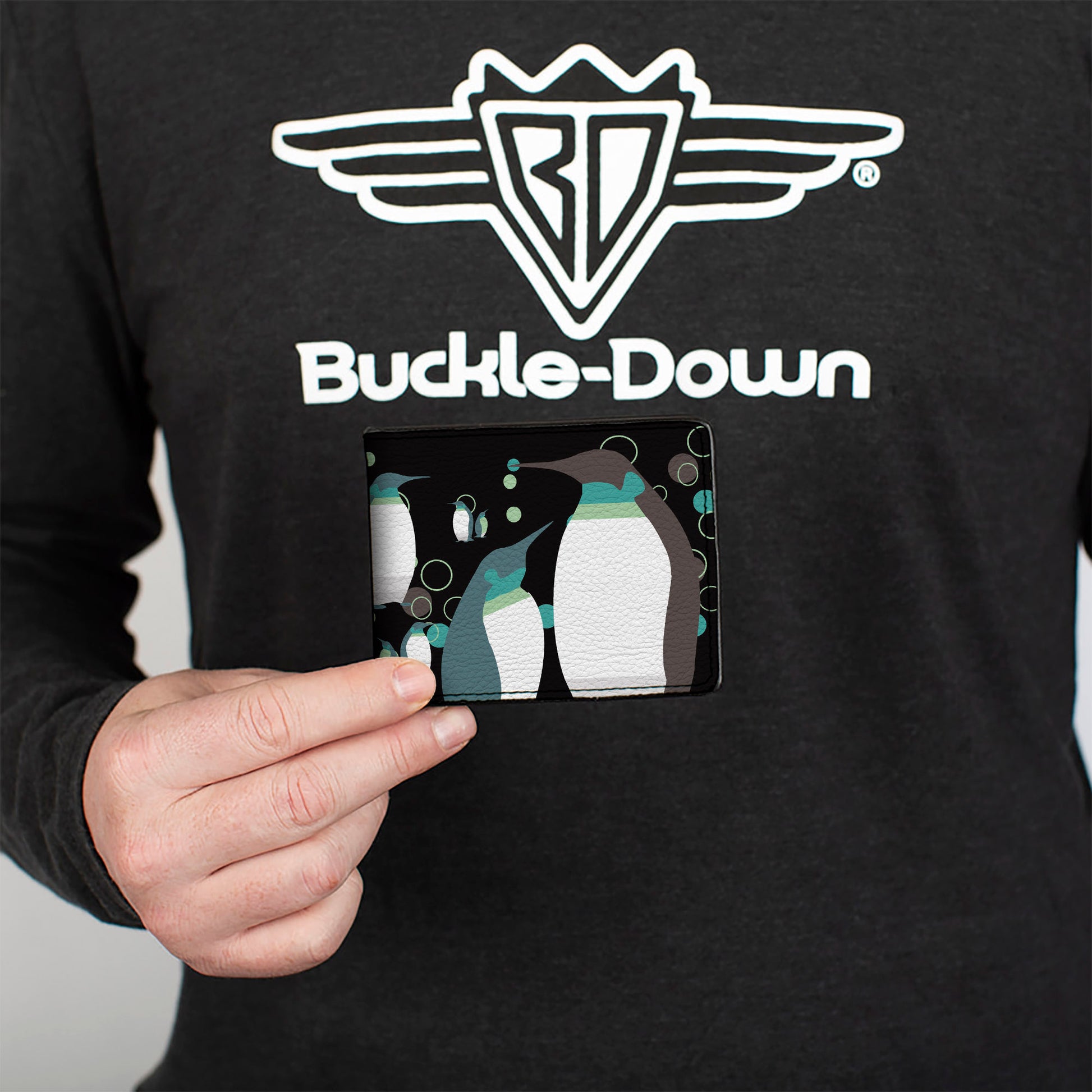 Bi-Fold Wallet - Emperor Penguins w Bubbles Black Gray Turqs Bi-Fold Wallets Buckle-Down