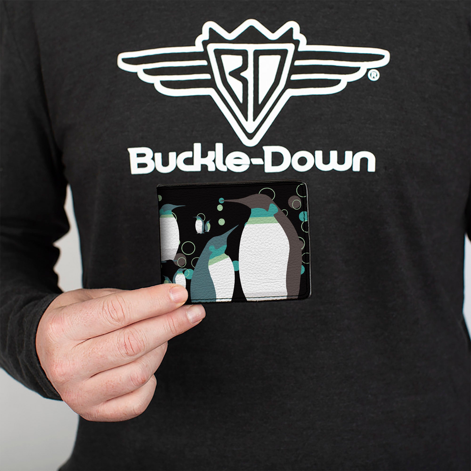 Bi-Fold Wallet - Emperor Penguins w Bubbles Black Gray Turqs Bi-Fold Wallets Buckle-Down