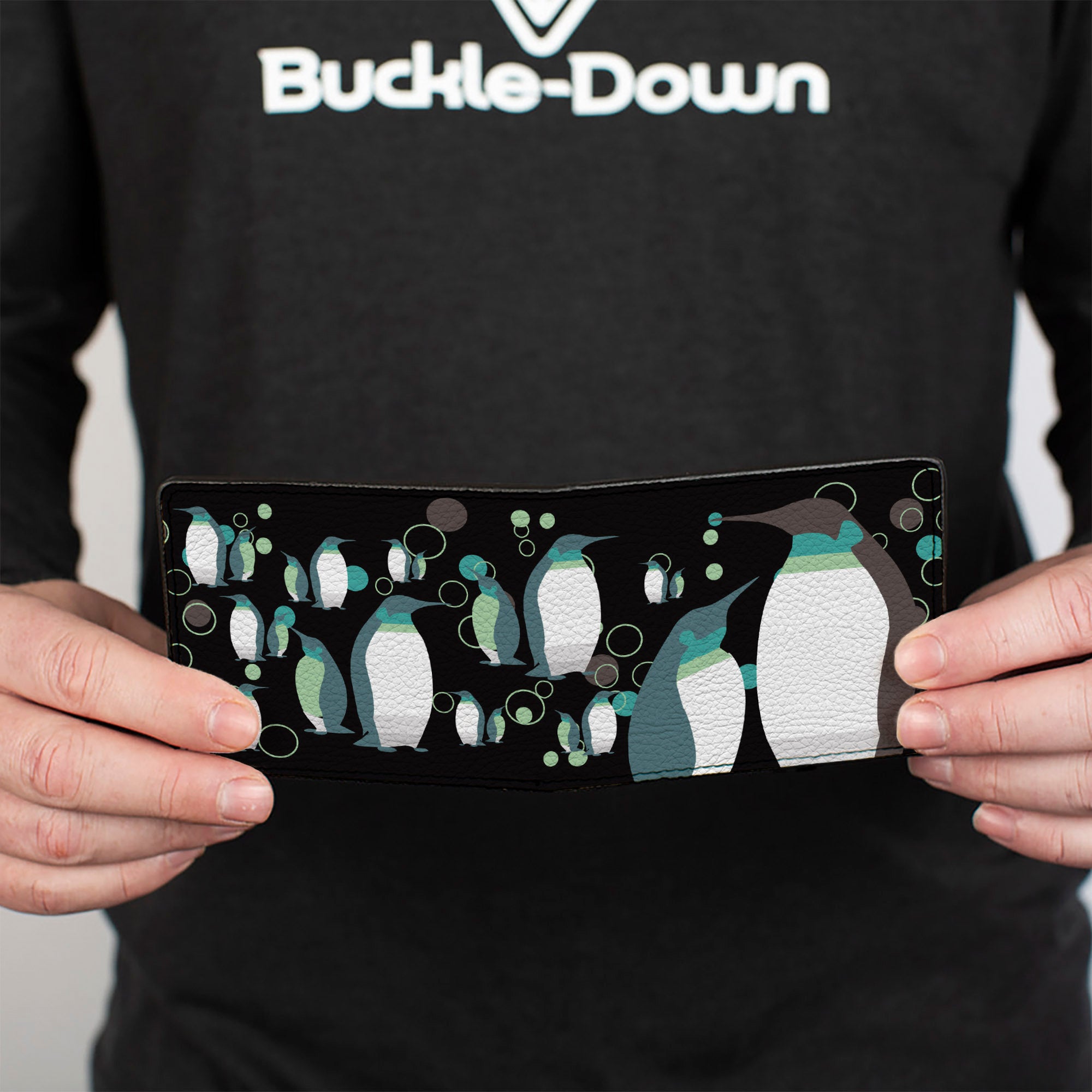 Bi-Fold Wallet - Emperor Penguins w Bubbles Black Gray Turqs Bi-Fold Wallets Buckle-Down