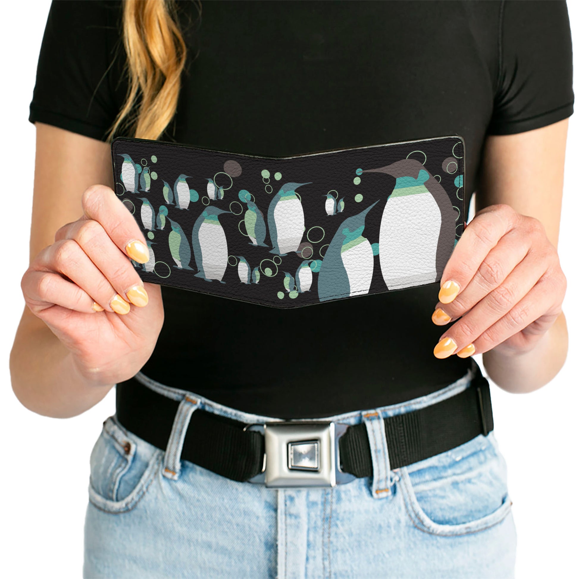 Bi-Fold Wallet - Emperor Penguins w Bubbles Black Gray Turqs Bi-Fold Wallets Buckle-Down