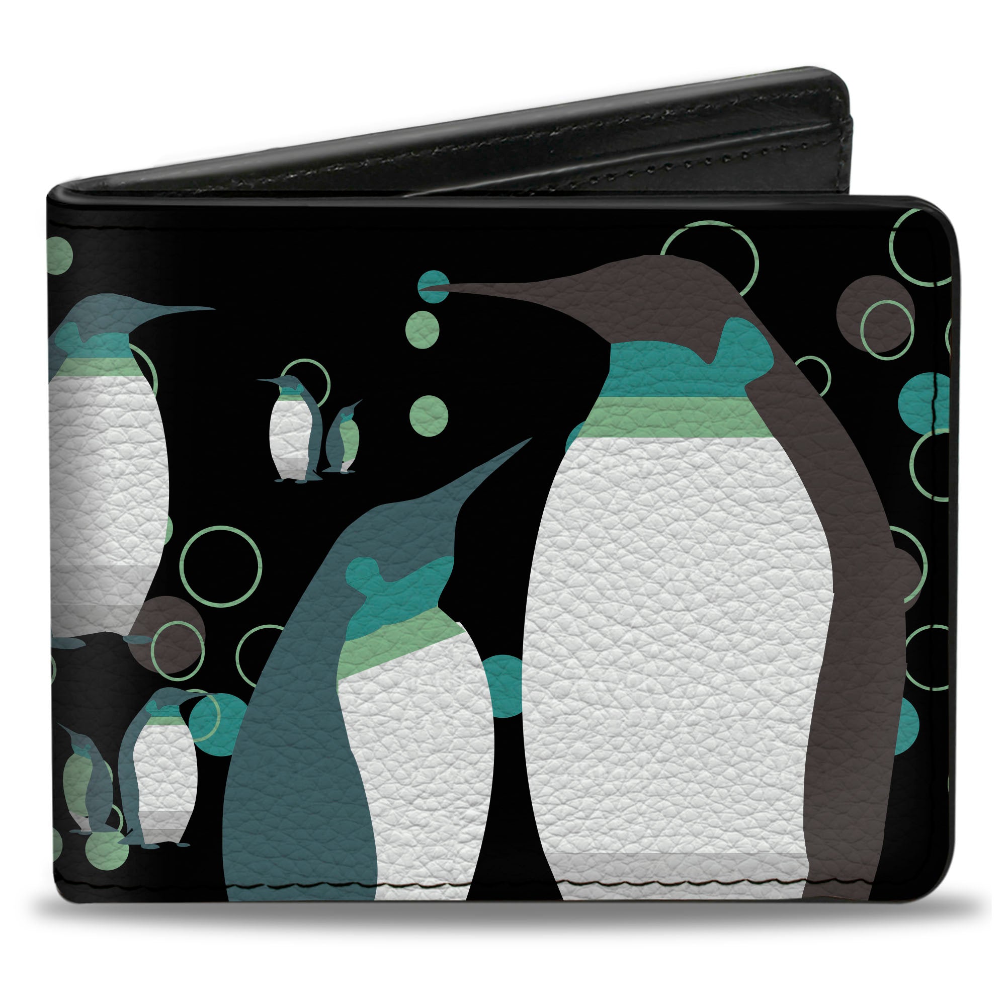 Bi-Fold Wallet - Emperor Penguins w Bubbles Black Gray Turqs Bi-Fold Wallets Buckle-Down