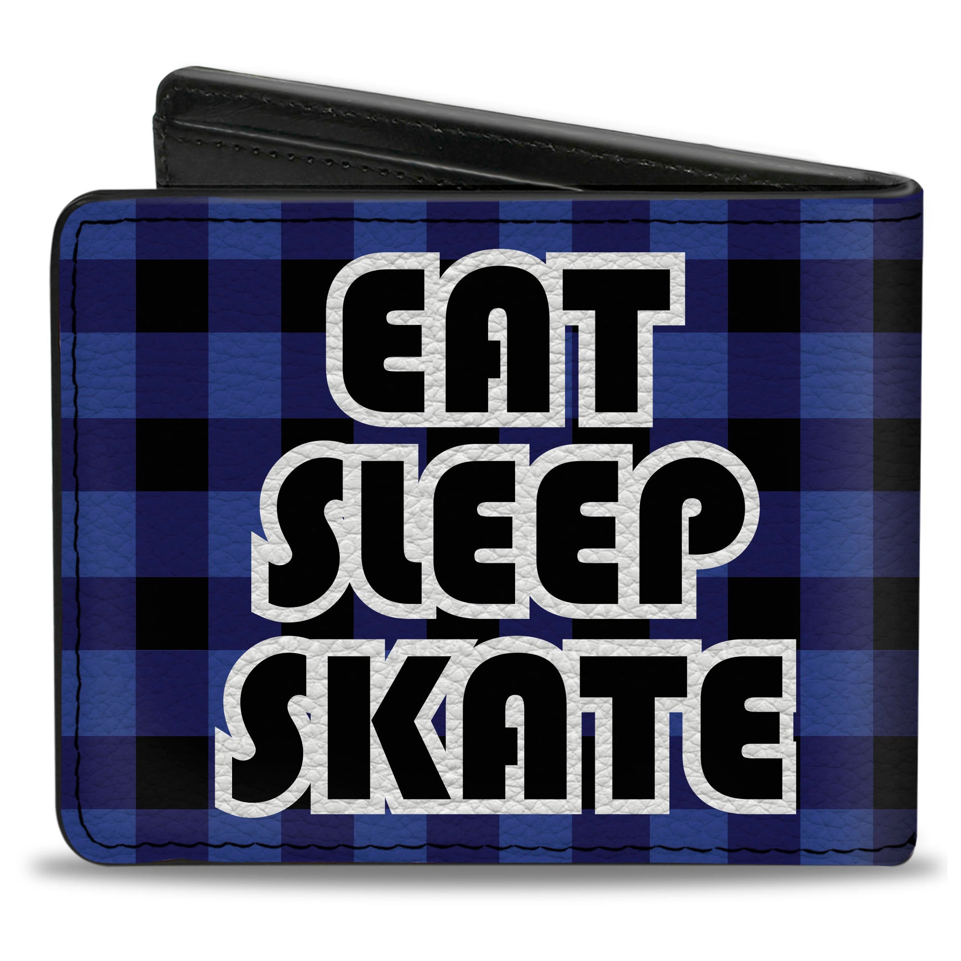 Bi-Fold Wallet - EAT SLEEP SKATE Buffalo Plaid Blue Bi-Fold Wallets Buckle-Down