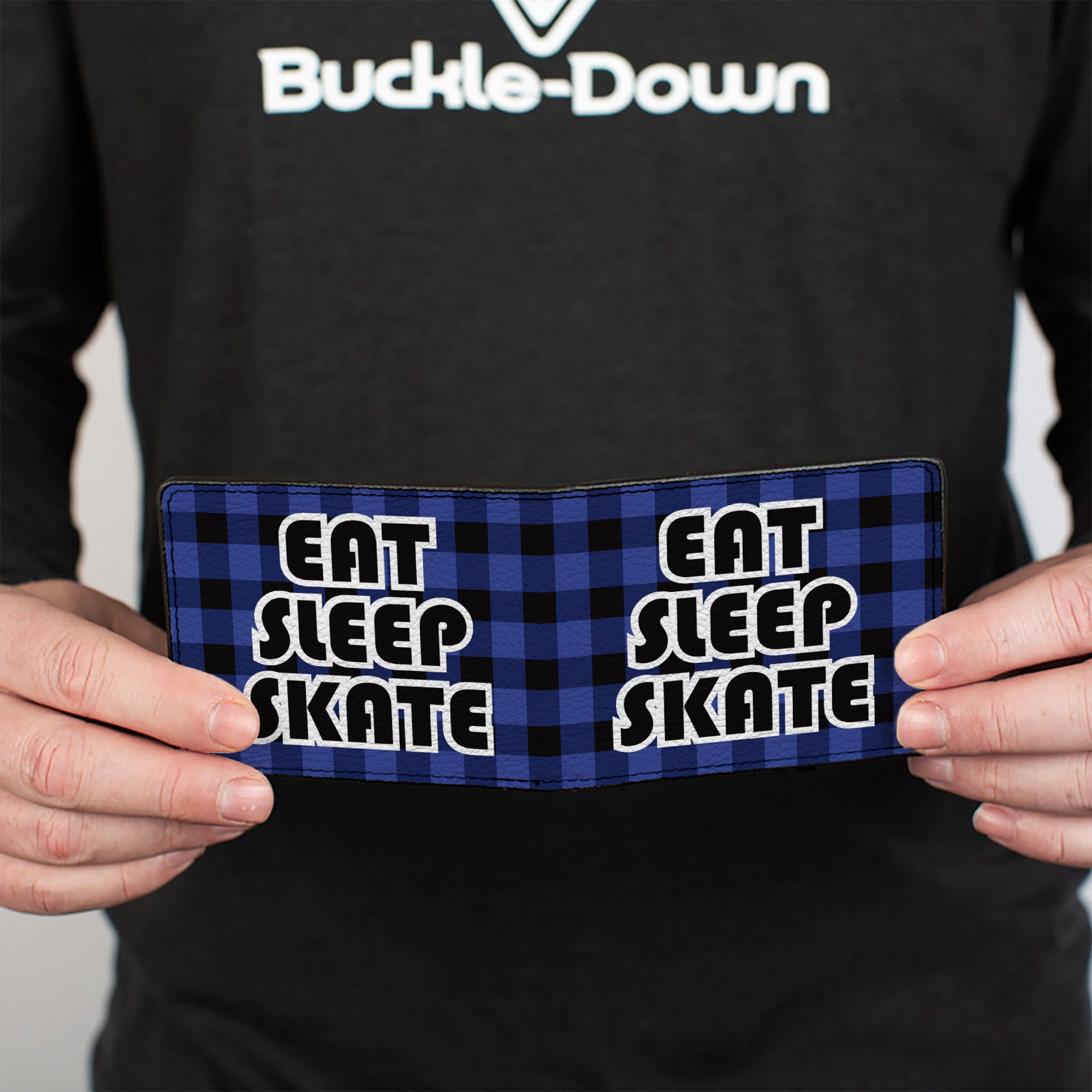 Bi-Fold Wallet - EAT SLEEP SKATE Buffalo Plaid Blue Bi-Fold Wallets Buckle-Down