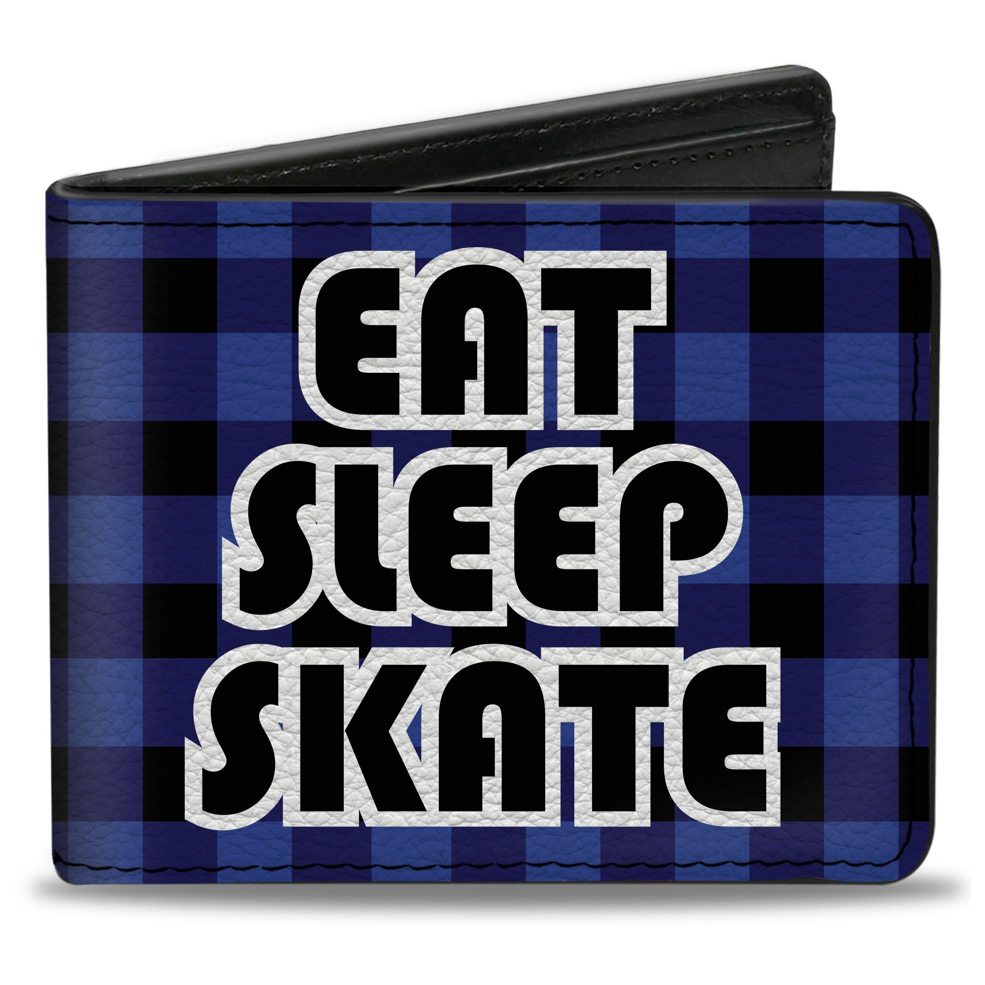 Bi-Fold Wallet - EAT SLEEP SKATE Buffalo Plaid Blue Bi-Fold Wallets Buckle-Down