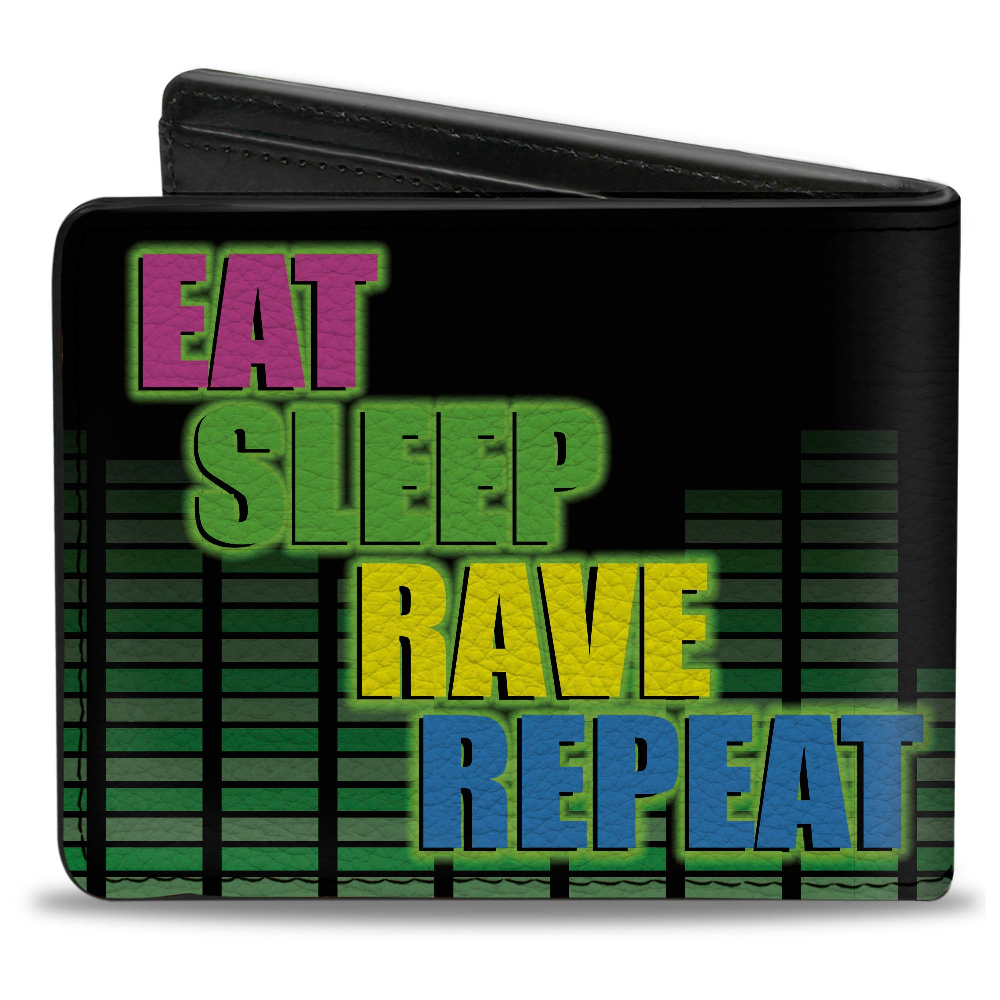 Bi-Fold Wallet - EAT SLEEP RAVE REPEAT Black Multi Neon Bi-Fold Wallets Buckle-Down