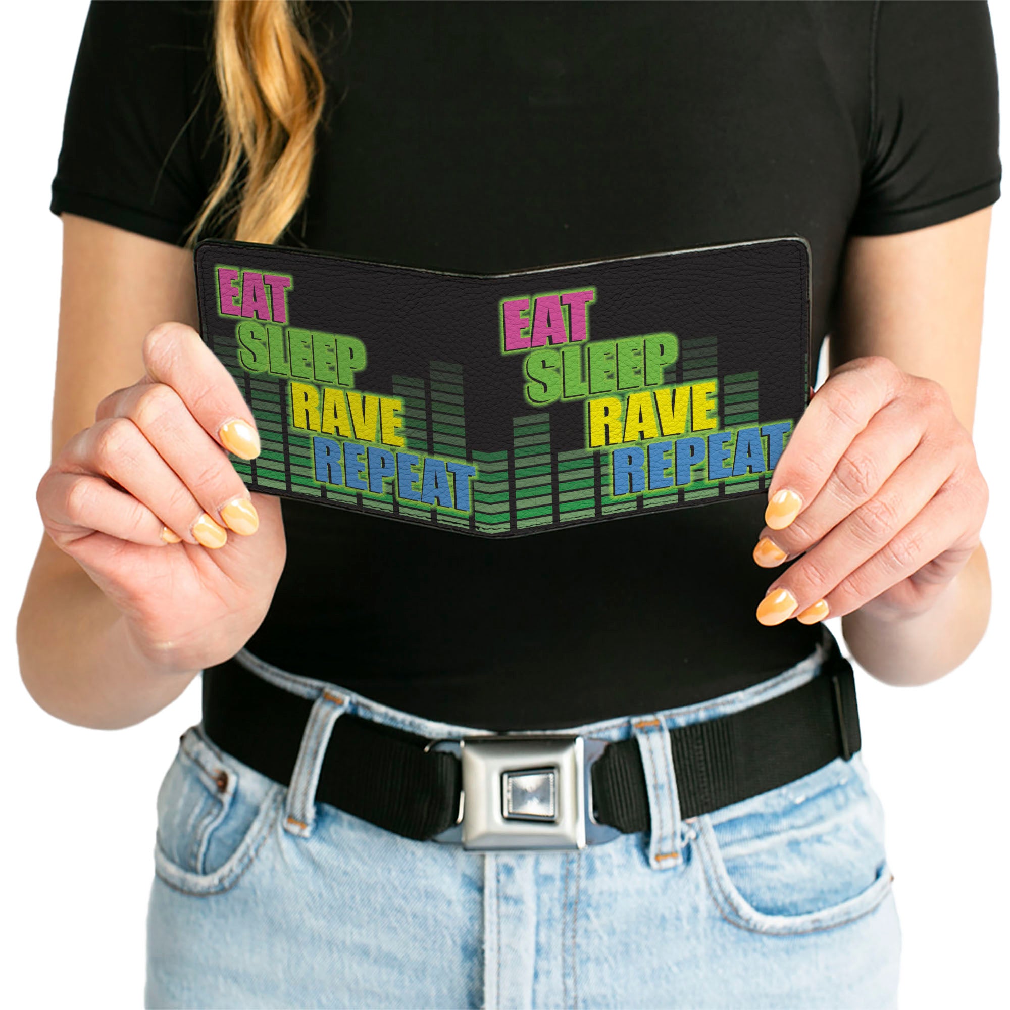 Bi-Fold Wallet - EAT SLEEP RAVE REPEAT Black Multi Neon Bi-Fold Wallets Buckle-Down