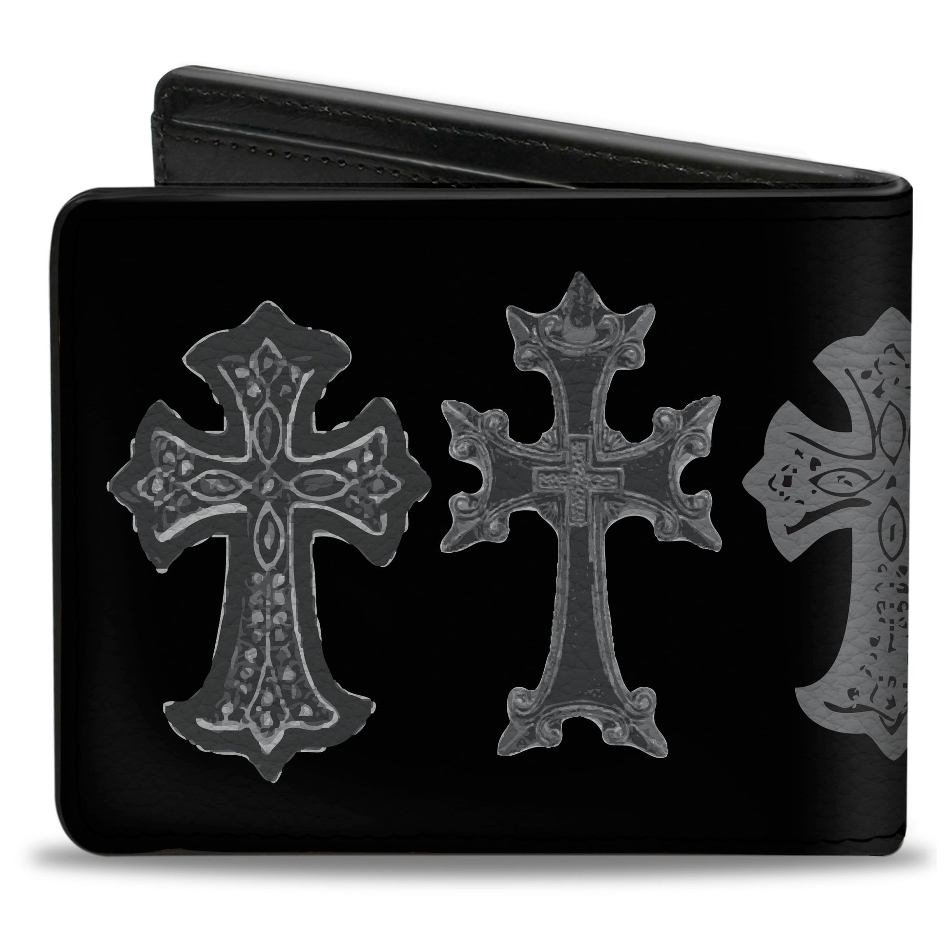 Bi-Fold Wallet - Elegant Crosses Black Grays Bi-Fold Wallets Buckle-Down