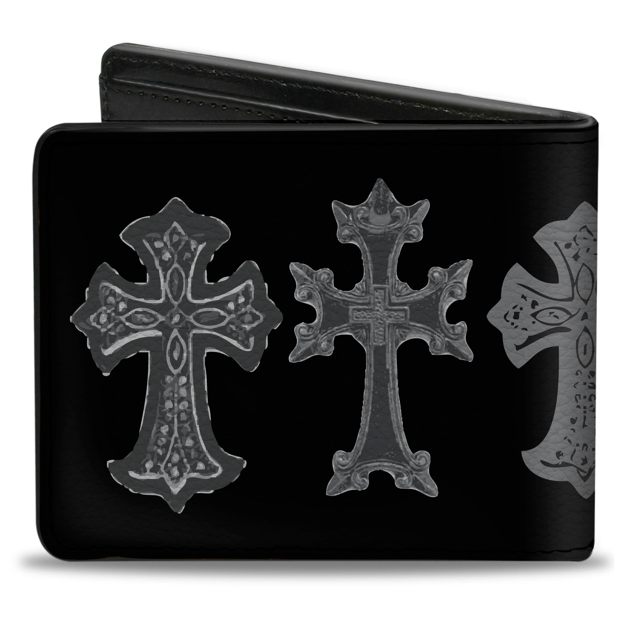 Bi-Fold Wallet - Elegant Crosses Black Grays Bi-Fold Wallets Buckle-Down