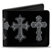 Bi-Fold Wallet - Elegant Crosses Black Grays Bi-Fold Wallets Buckle-Down