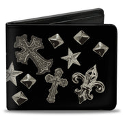 Bi-Fold Wallet - Elegant Crosses Stars Studs Black Grays Bi-Fold Wallets Buckle-Down