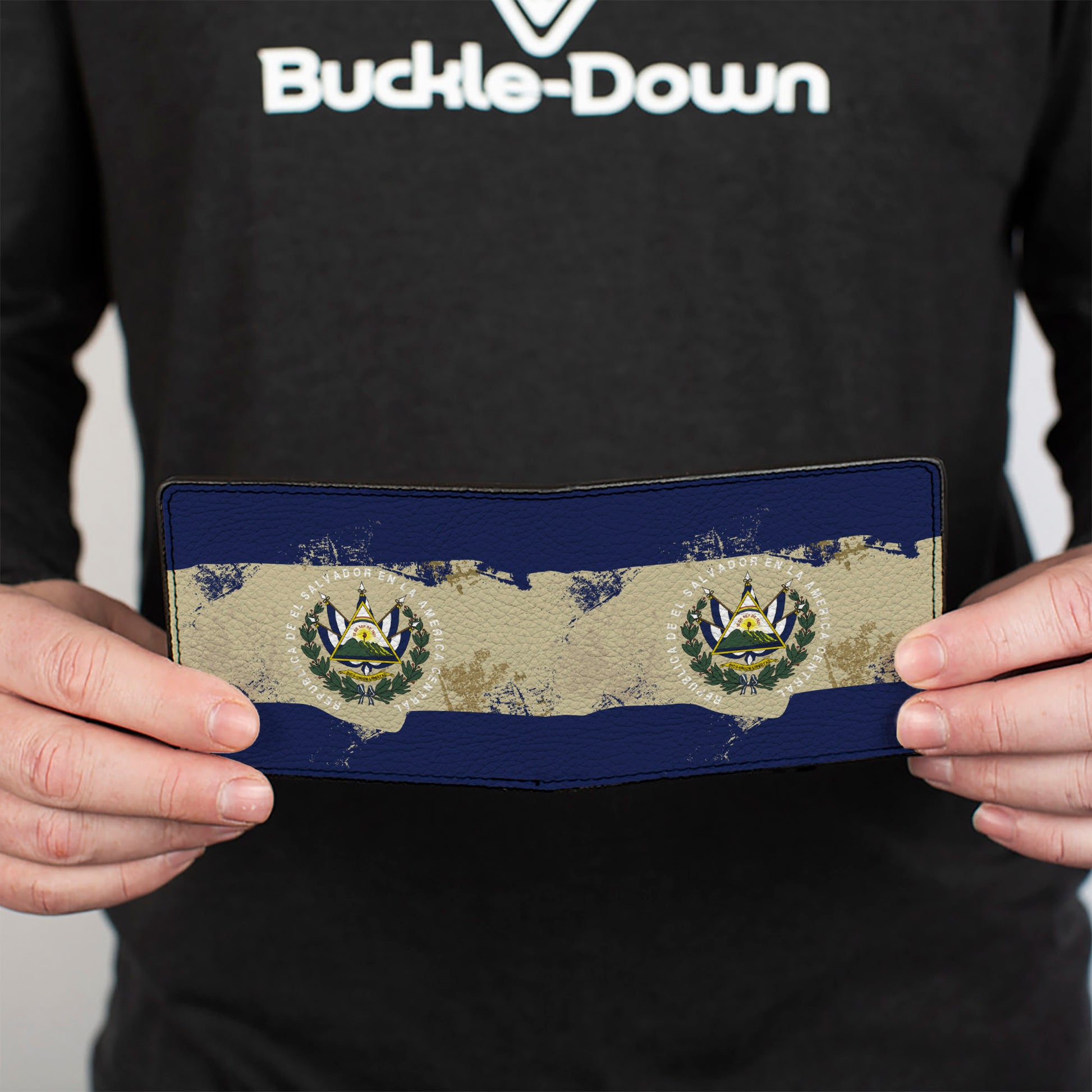 Bi-Fold Wallet - El Salvador Flag Distressed Painting Bi-Fold Wallets Buckle-Down