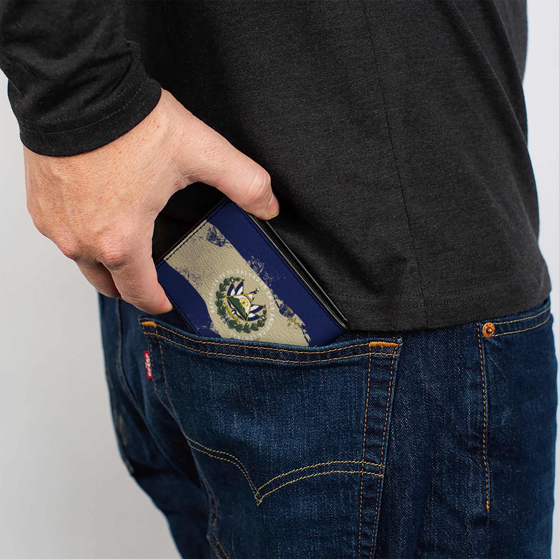 Bi-Fold Wallet - El Salvador Flag Distressed Painting Bi-Fold Wallets Buckle-Down