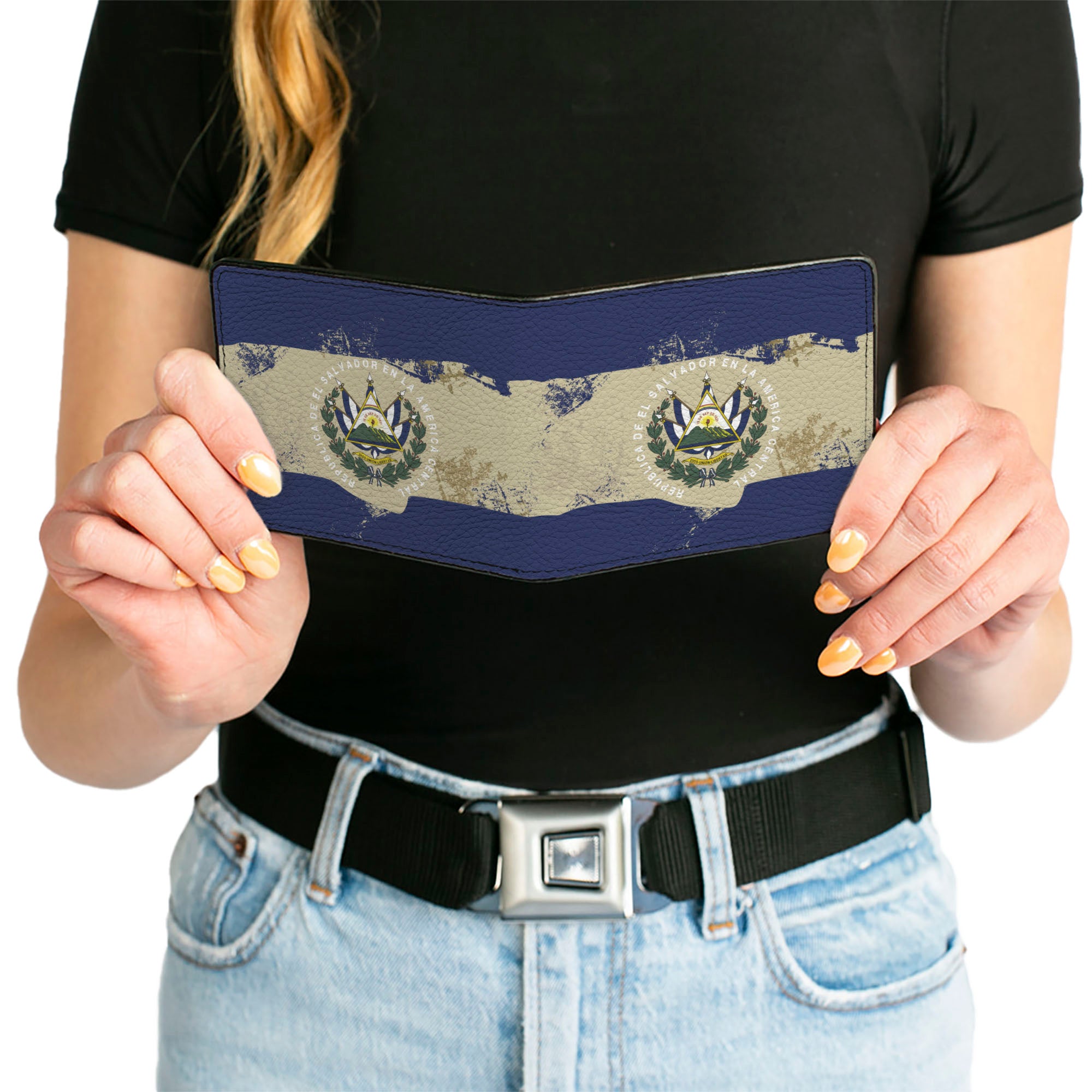 Bi-Fold Wallet - El Salvador Flag Distressed Painting Bi-Fold Wallets Buckle-Down