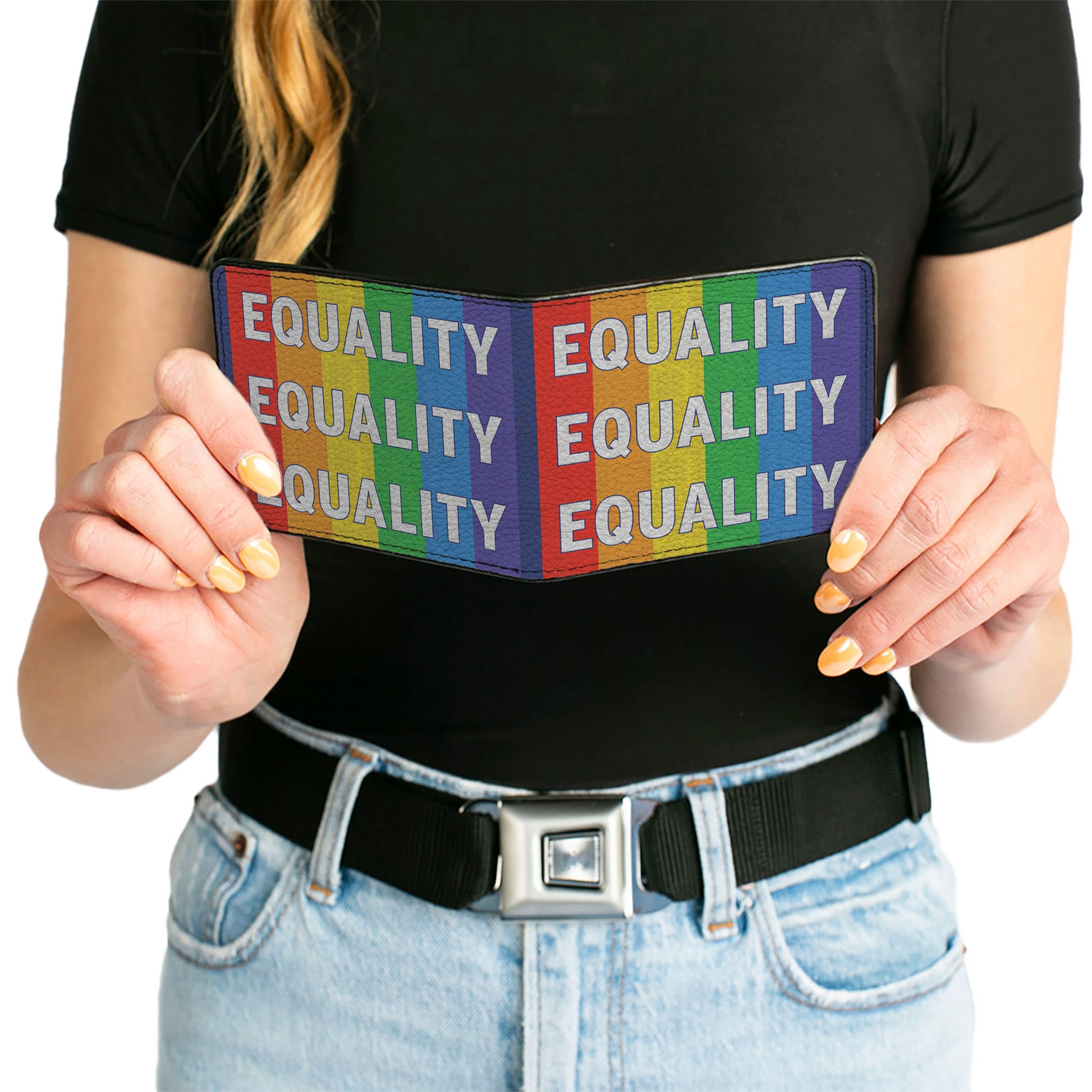 Bi-Fold Wallet - EQUALITY Blocks Rainbow Blue White Bi-Fold Wallets Buckle-Down