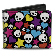 Bi-Fold Wallet - Funky Skulls Hearts & Stars Black Multi Color Bi-Fold Wallets Buckle-Down
