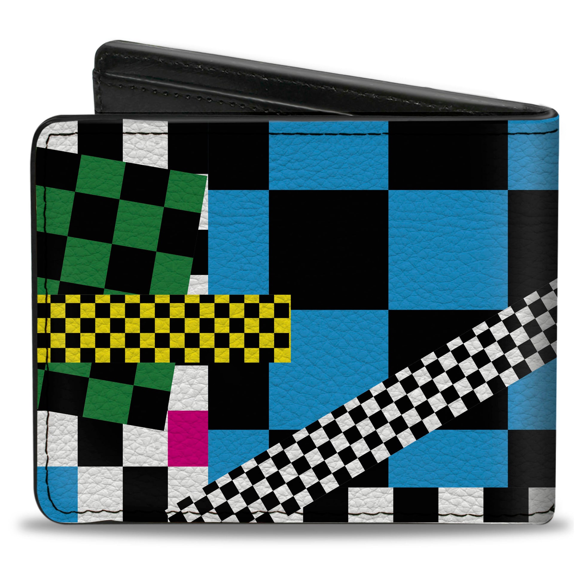 Bi-Fold Wallet - Funky Checkers Black White Neon Bi-Fold Wallets Buckle-Down