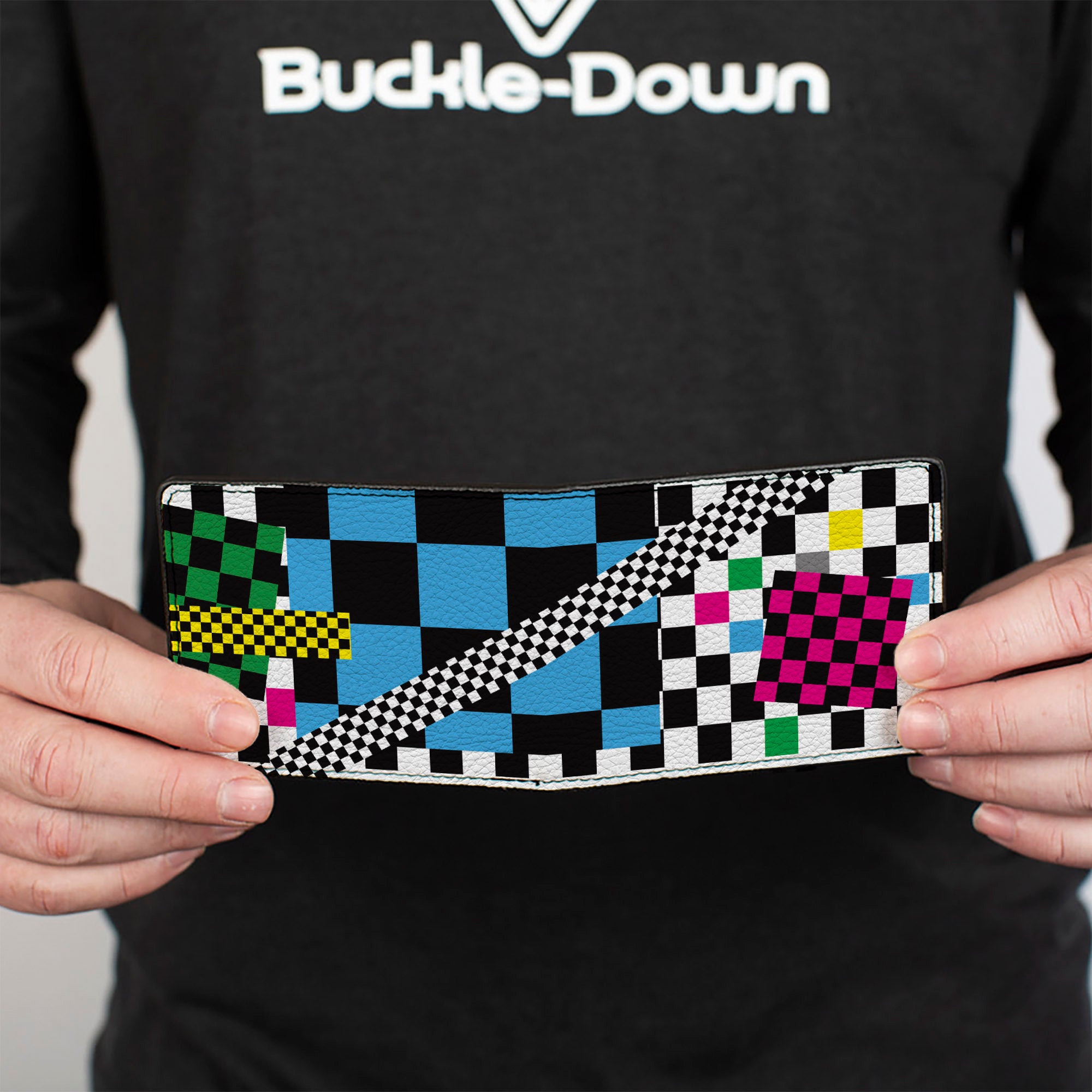 Bi-Fold Wallet - Funky Checkers Black White Neon Bi-Fold Wallets Buckle-Down
