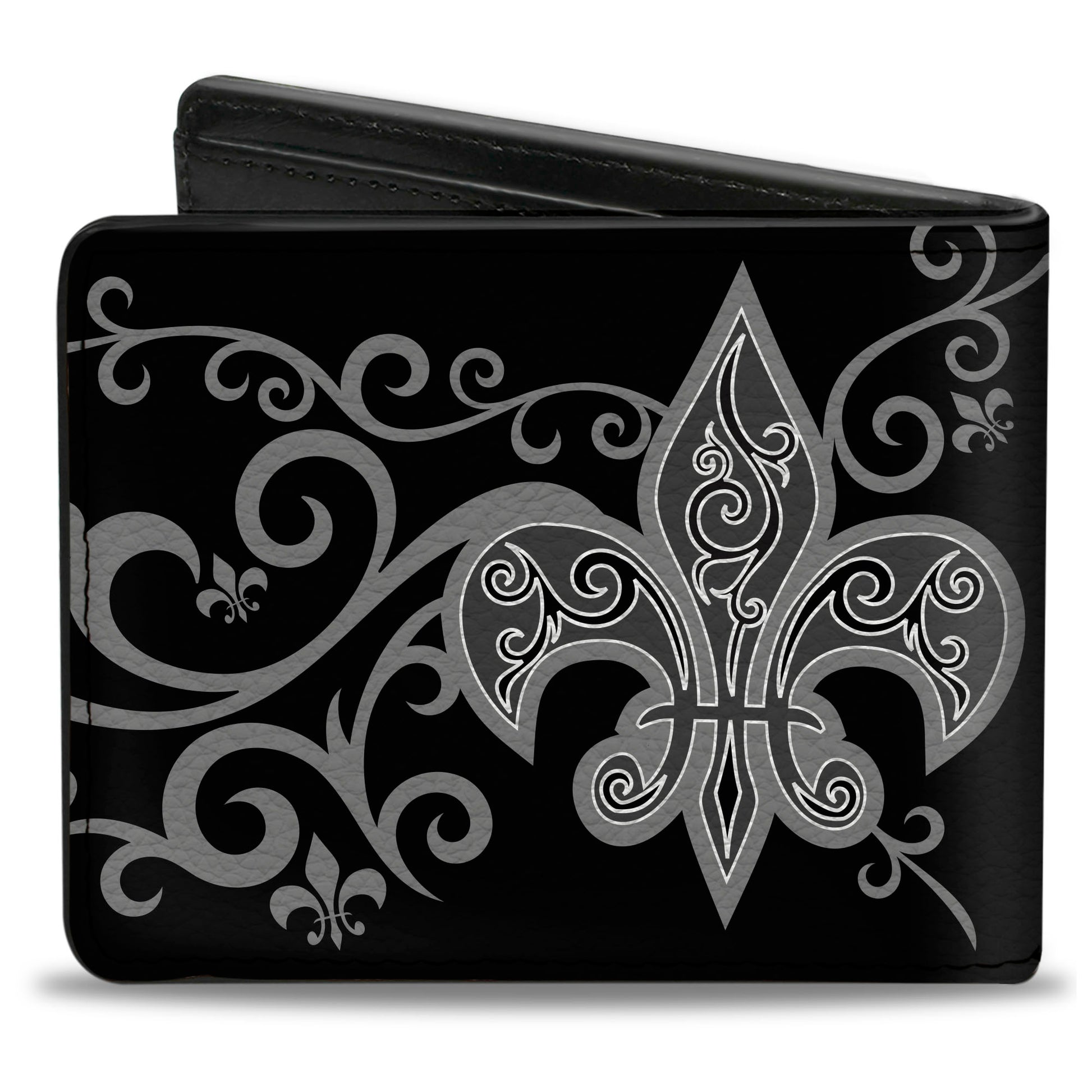 Bi-Fold Wallet - Fleur-de-Lis w Filigree Black Gray Bi-Fold Wallets Buckle-Down