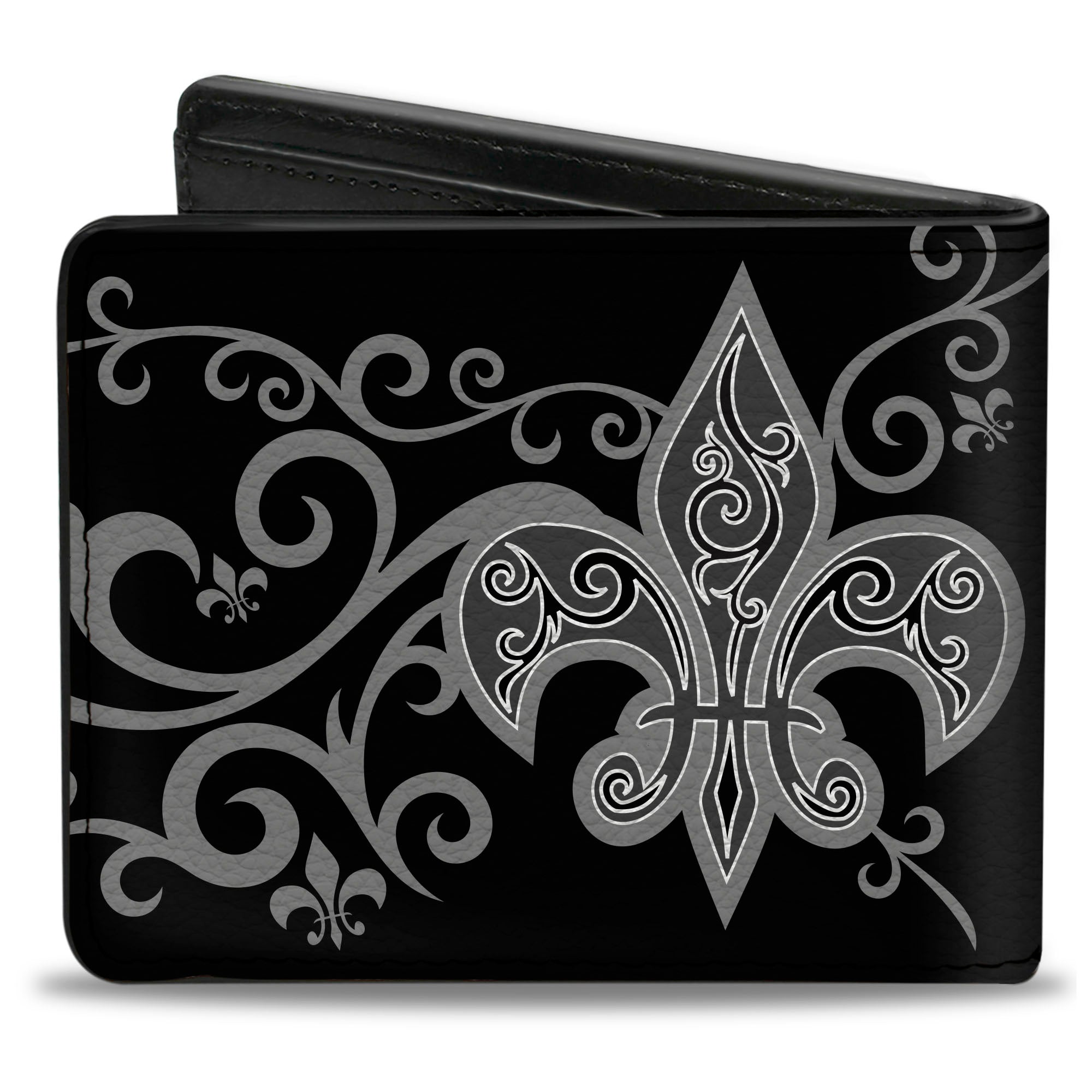 Bi-Fold Wallet - Fleur-de-Lis w Filigree Black Gray Bi-Fold Wallets Buckle-Down
