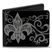 Bi-Fold Wallet - Fleur-de-Lis w Filigree Black Gray Bi-Fold Wallets Buckle-Down