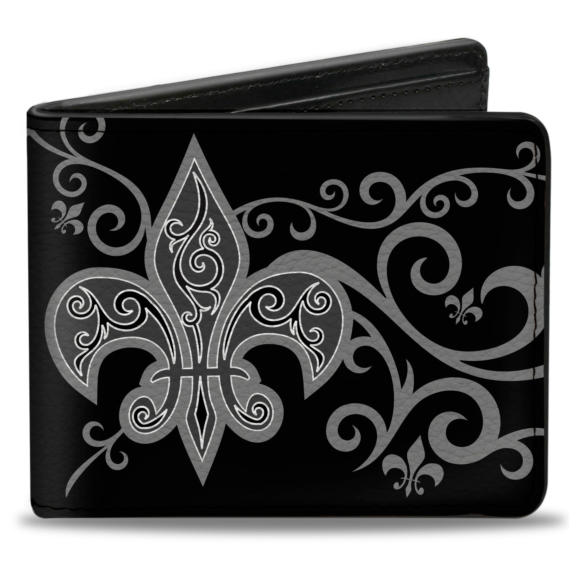 Bi-Fold Wallet - Fleur-de-Lis w Filigree Black Gray Bi-Fold Wallets Buckle-Down