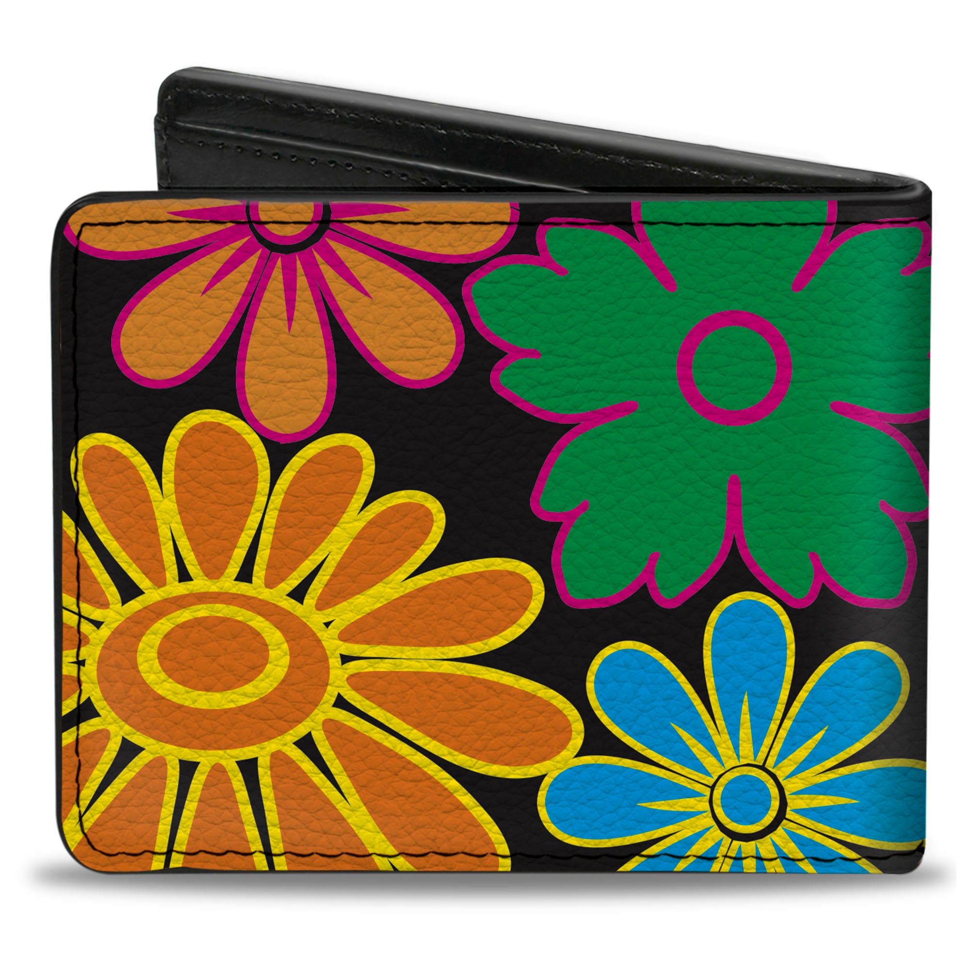 Bi-Fold Wallet - Flowers Black Multi Color Bi-Fold Wallets Buckle-Down