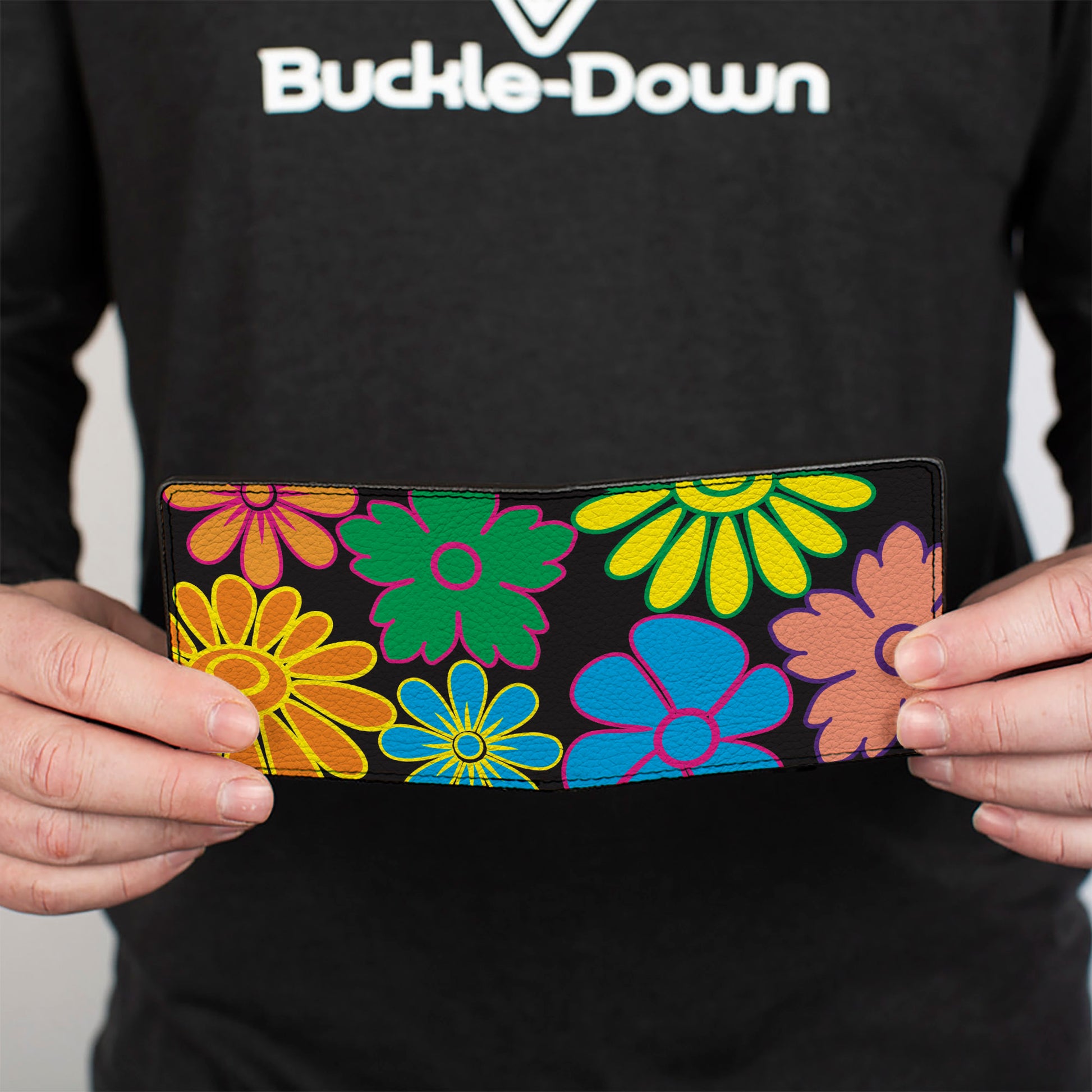 Bi-Fold Wallet - Flowers Black Multi Color Bi-Fold Wallets Buckle-Down