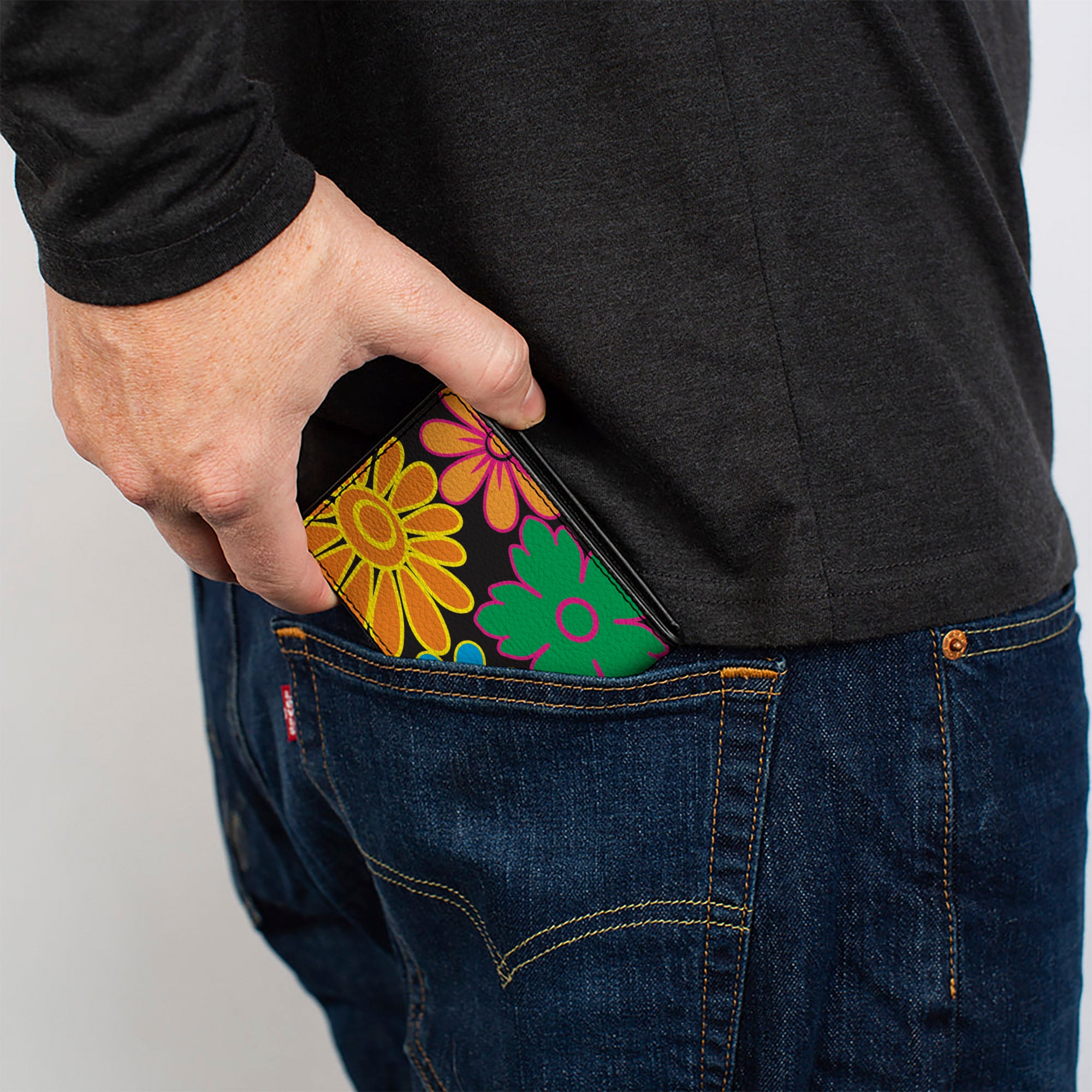 Bi-Fold Wallet - Flowers Black Multi Color Bi-Fold Wallets Buckle-Down