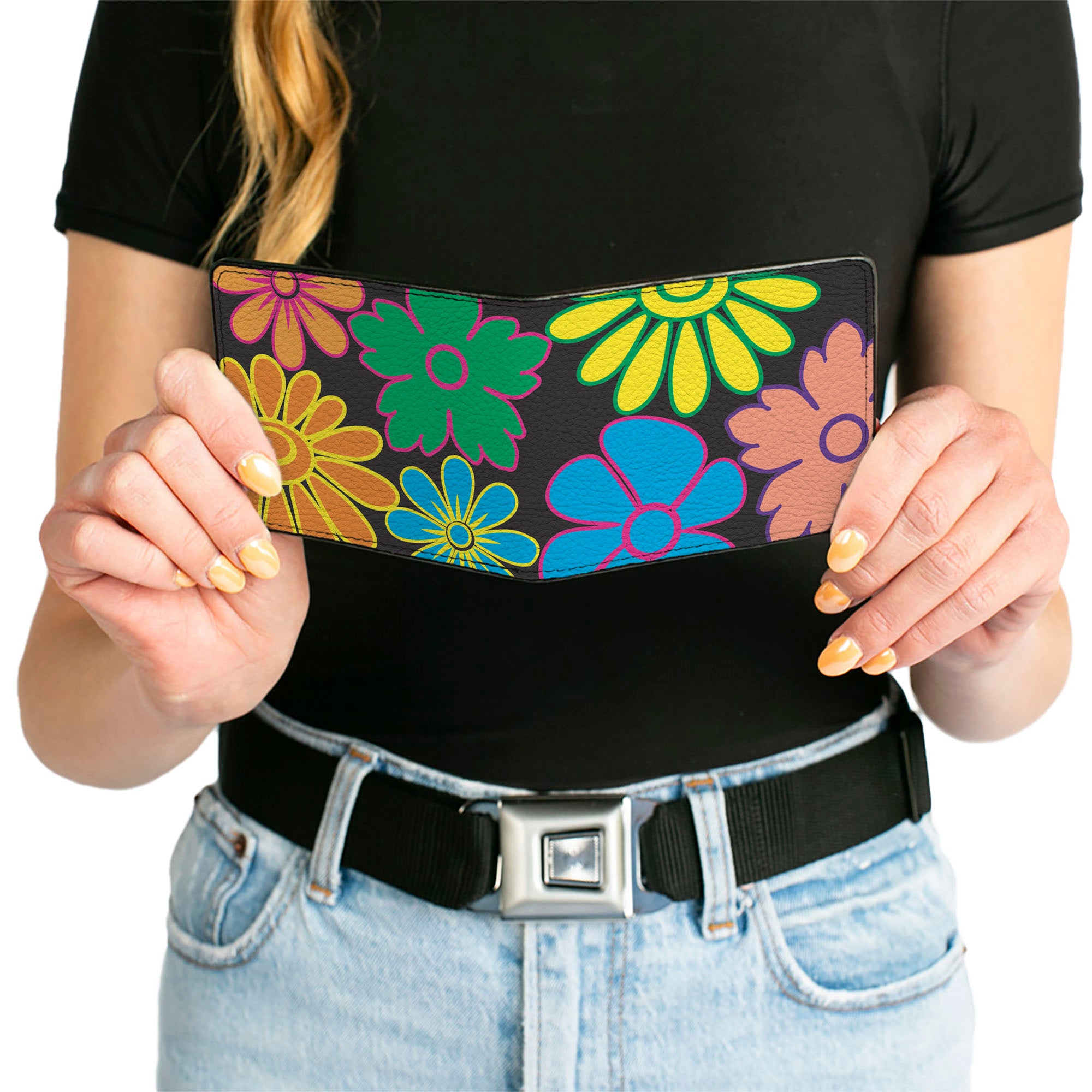 Bi-Fold Wallet - Flowers Black Multi Color Bi-Fold Wallets Buckle-Down