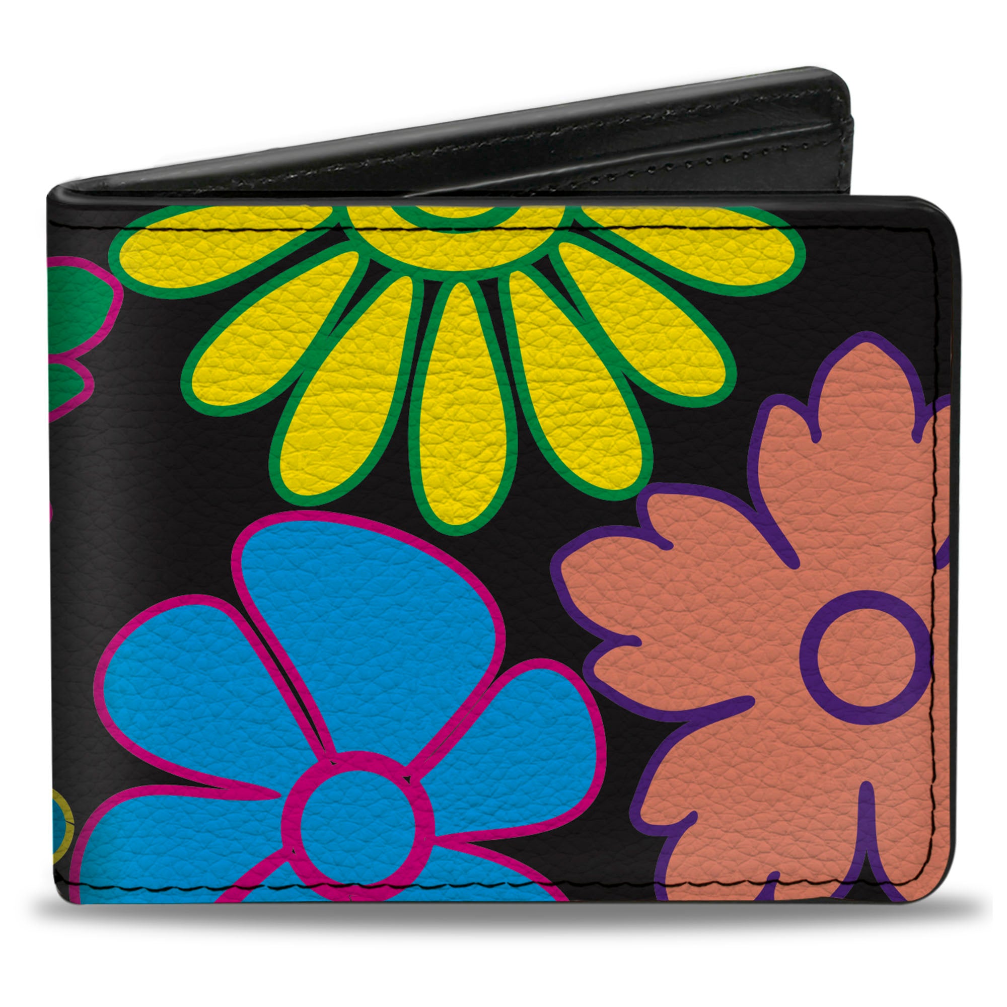 Bi-Fold Wallet - Flowers Black Multi Color Bi-Fold Wallets Buckle-Down