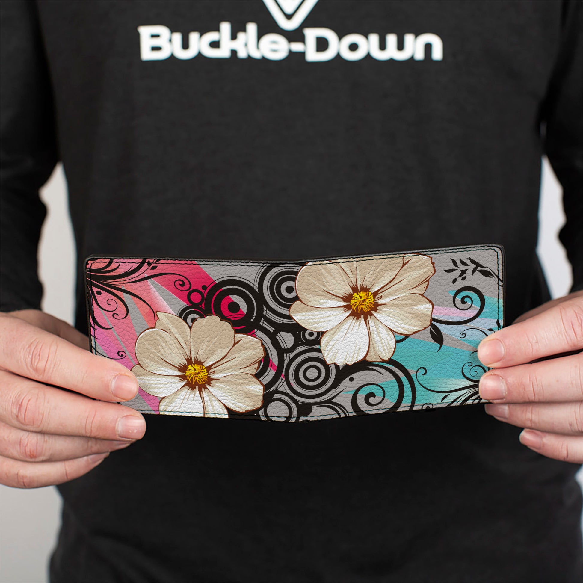 Bi-Fold Wallet - Flowers w Filigree Pink Bi-Fold Wallets Buckle-Down