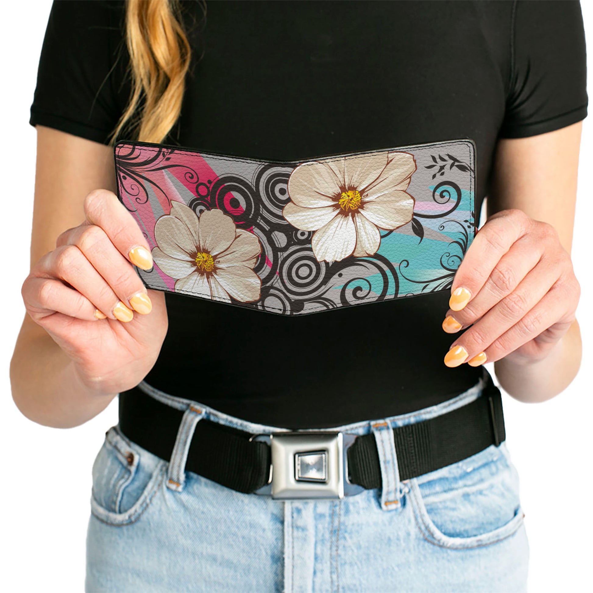 Bi-Fold Wallet - Flowers w Filigree Pink Bi-Fold Wallets Buckle-Down