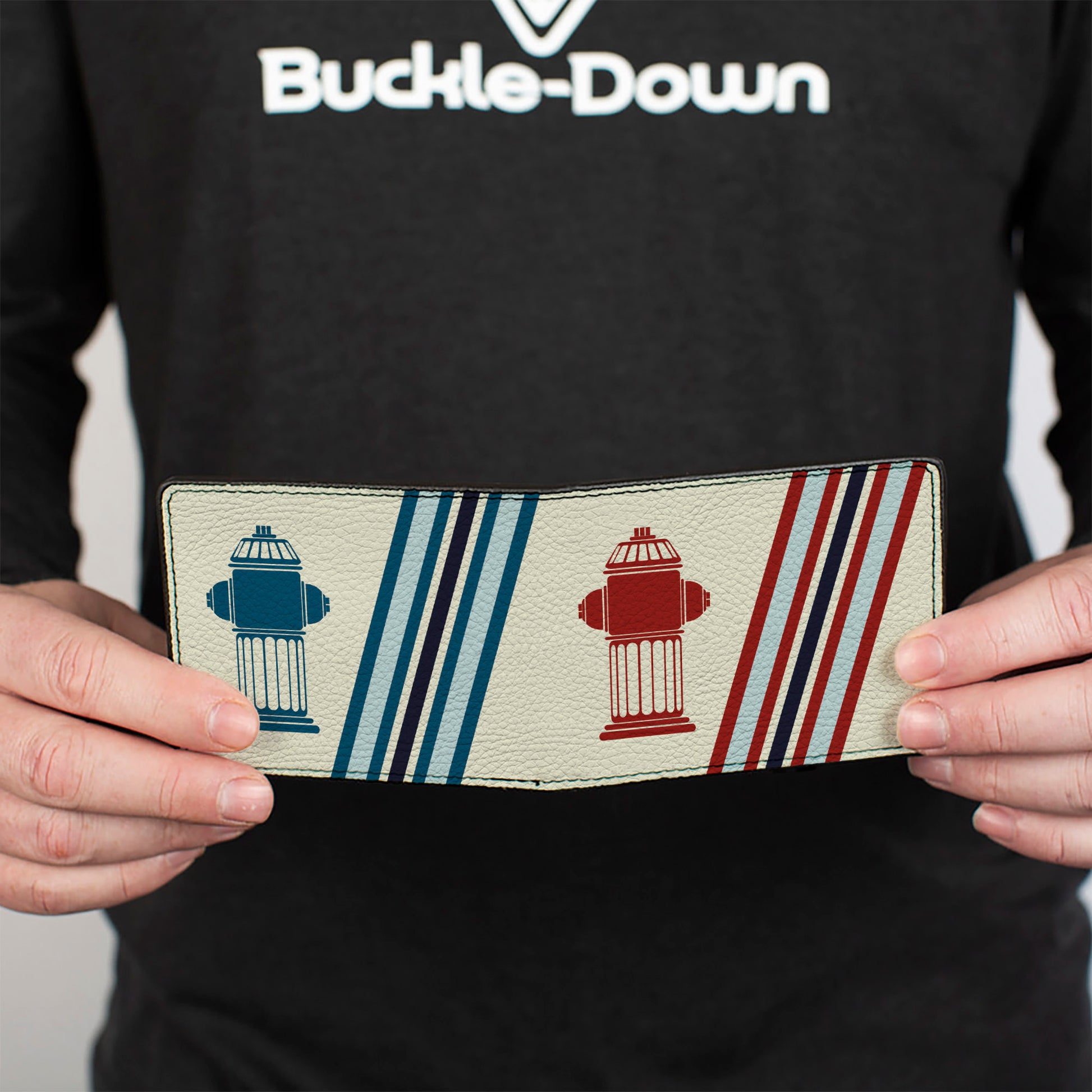 Bi-Fold Wallet - Fire Hydrants Stripes Tan Blues Reds Bi-Fold Wallets Buckle-Down