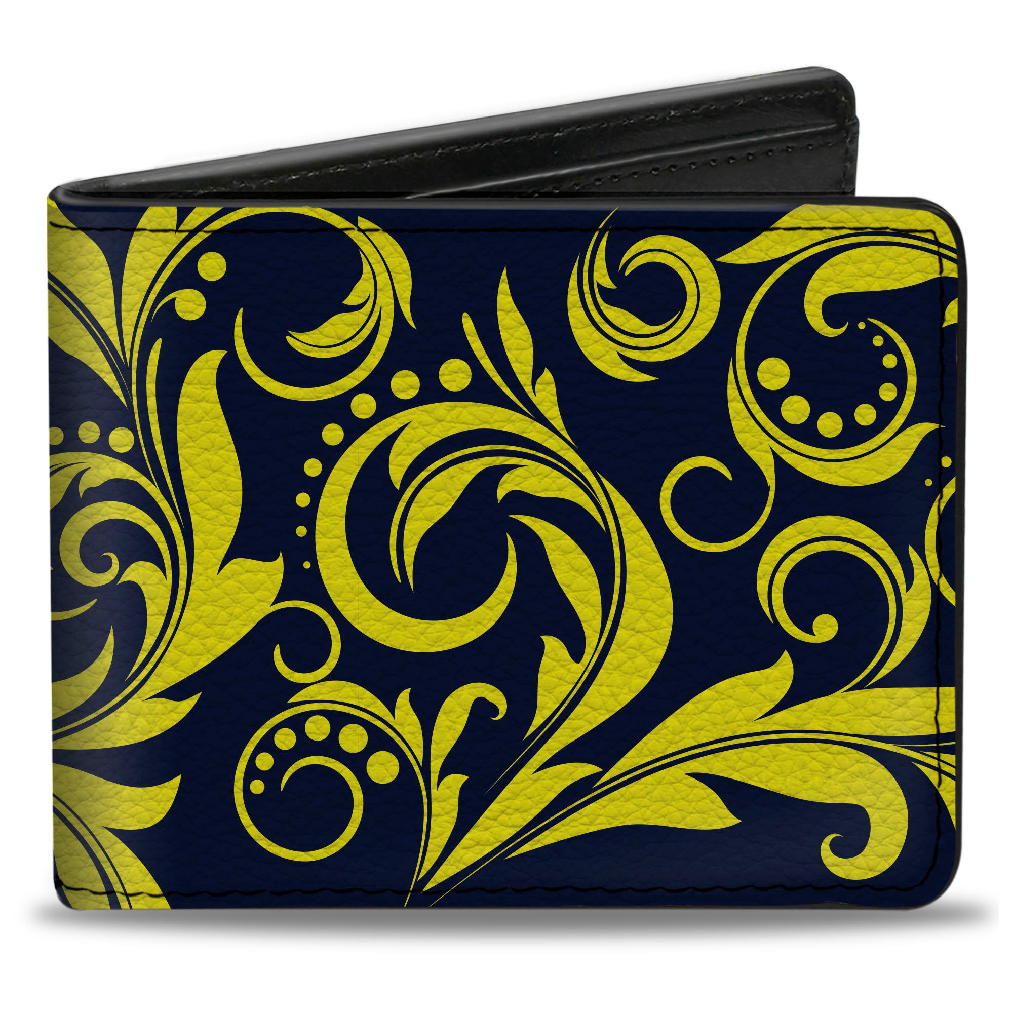 Bi-Fold Wallet - Filigree Navy Yellow Bi-Fold Wallets Buckle-Down