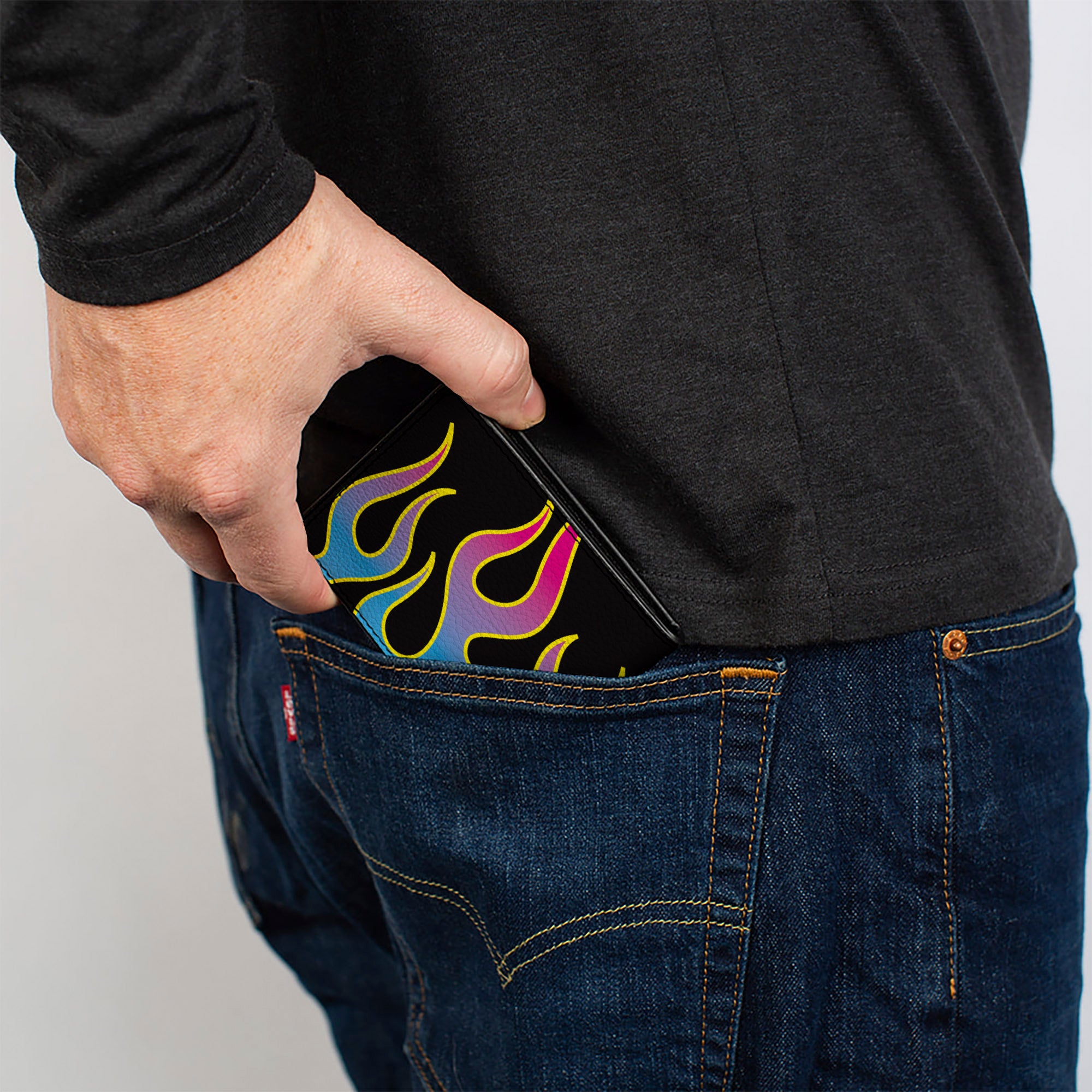 Bi-Fold Wallet - Flames Black Blue Pink Bi-Fold Wallets Buckle-Down