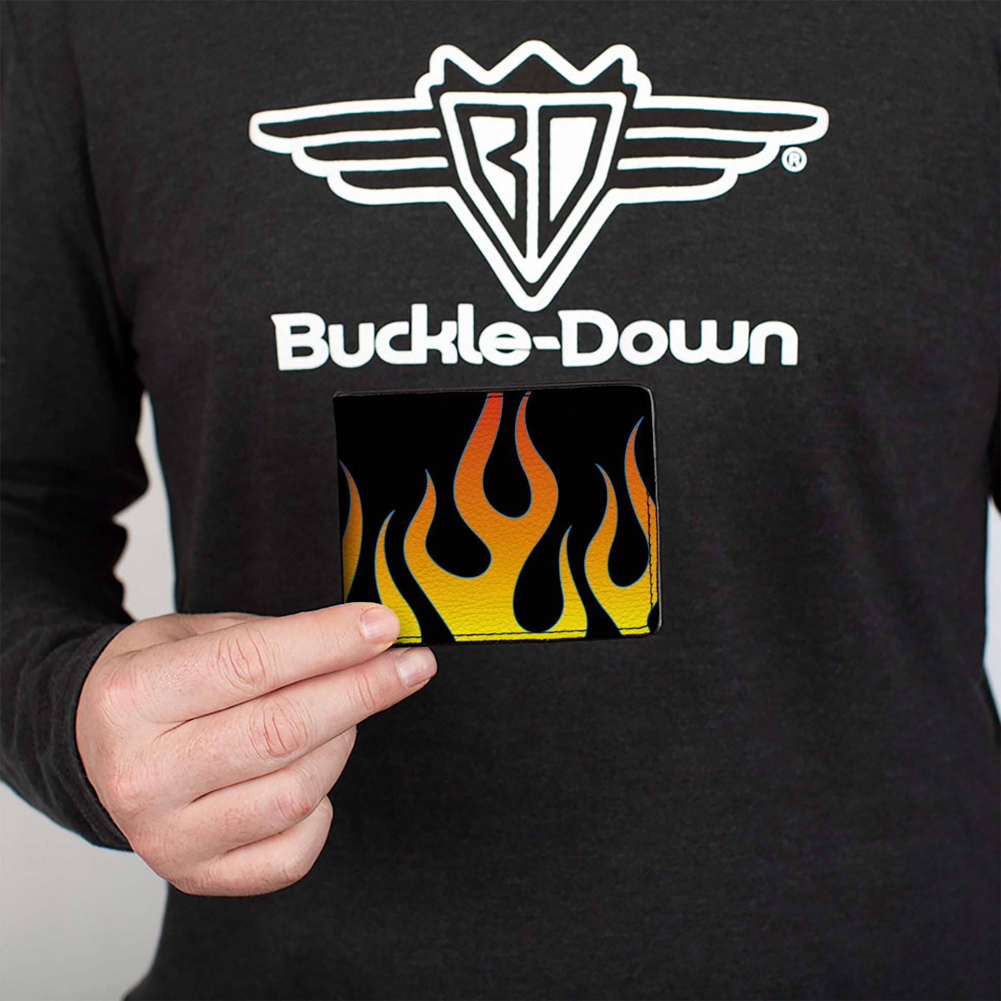 Bi-Fold Wallet - Flames Black Yellow Orange Bi-Fold Wallets Buckle-Down